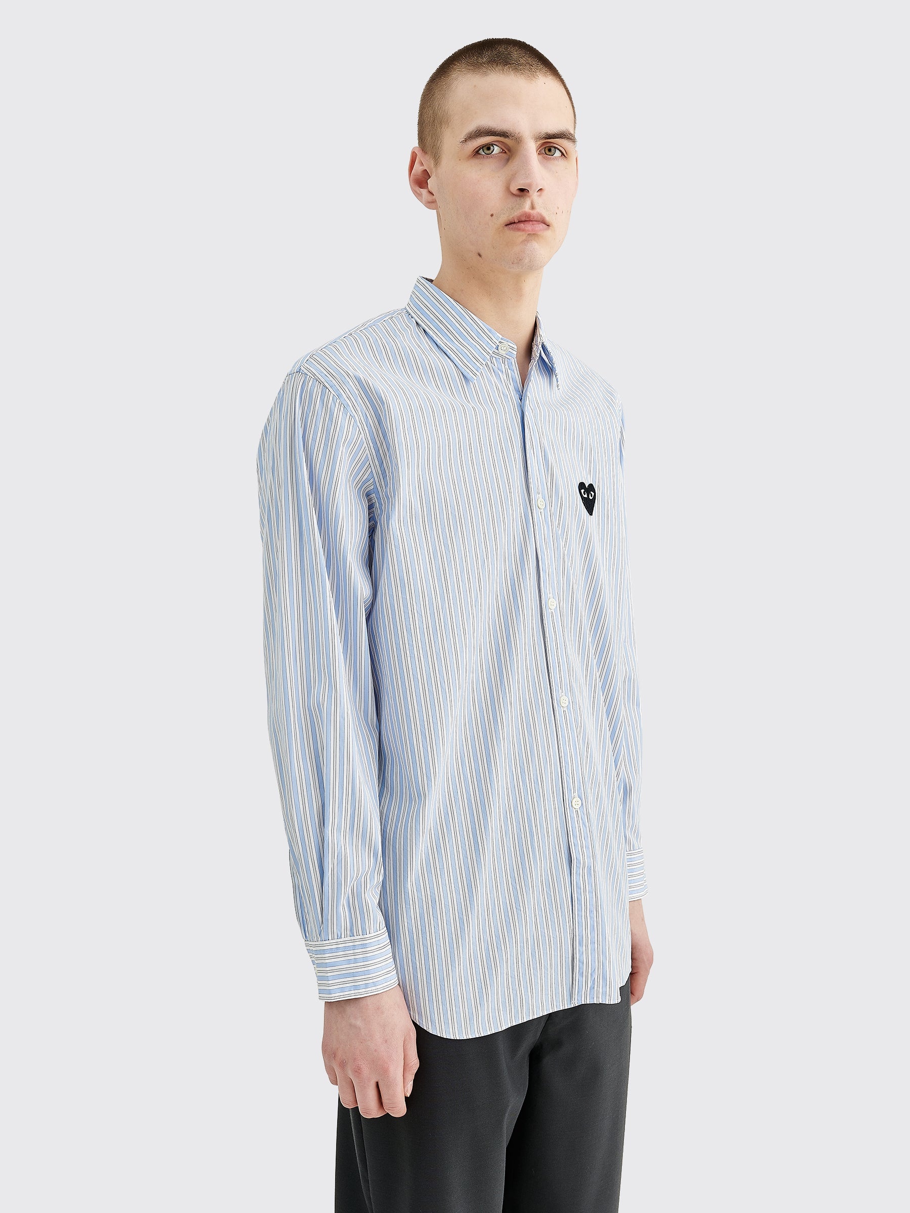 COMME DES GARÇONS PLAY SMALL HEART LS SHIRT STRIPE BLUE / WHITE - 5