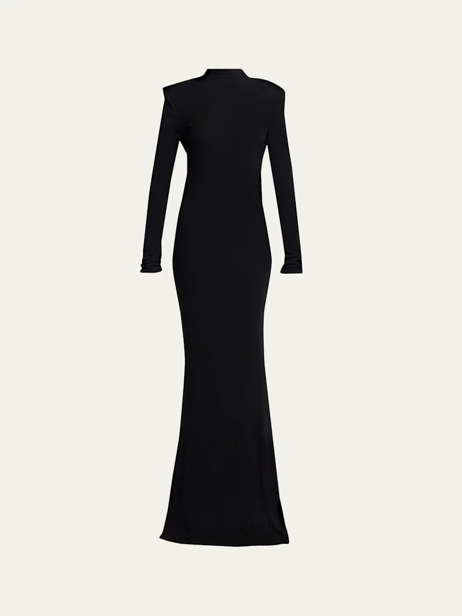 Mock-Neck Strong-Shoulder Cutout Gown - 1