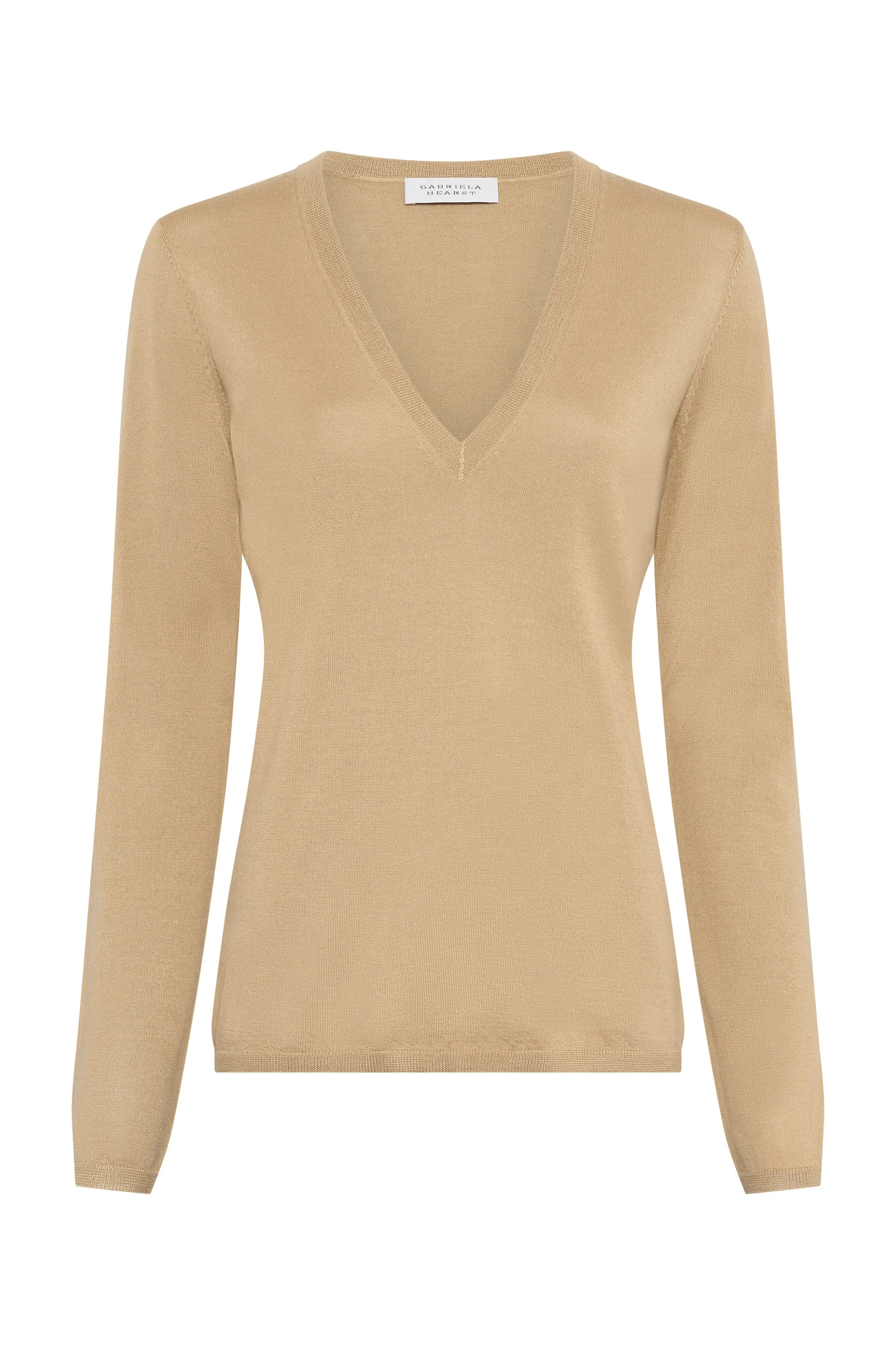 Clementia Knit V-Neck Sweater in Hay Cashmere Silk - 1