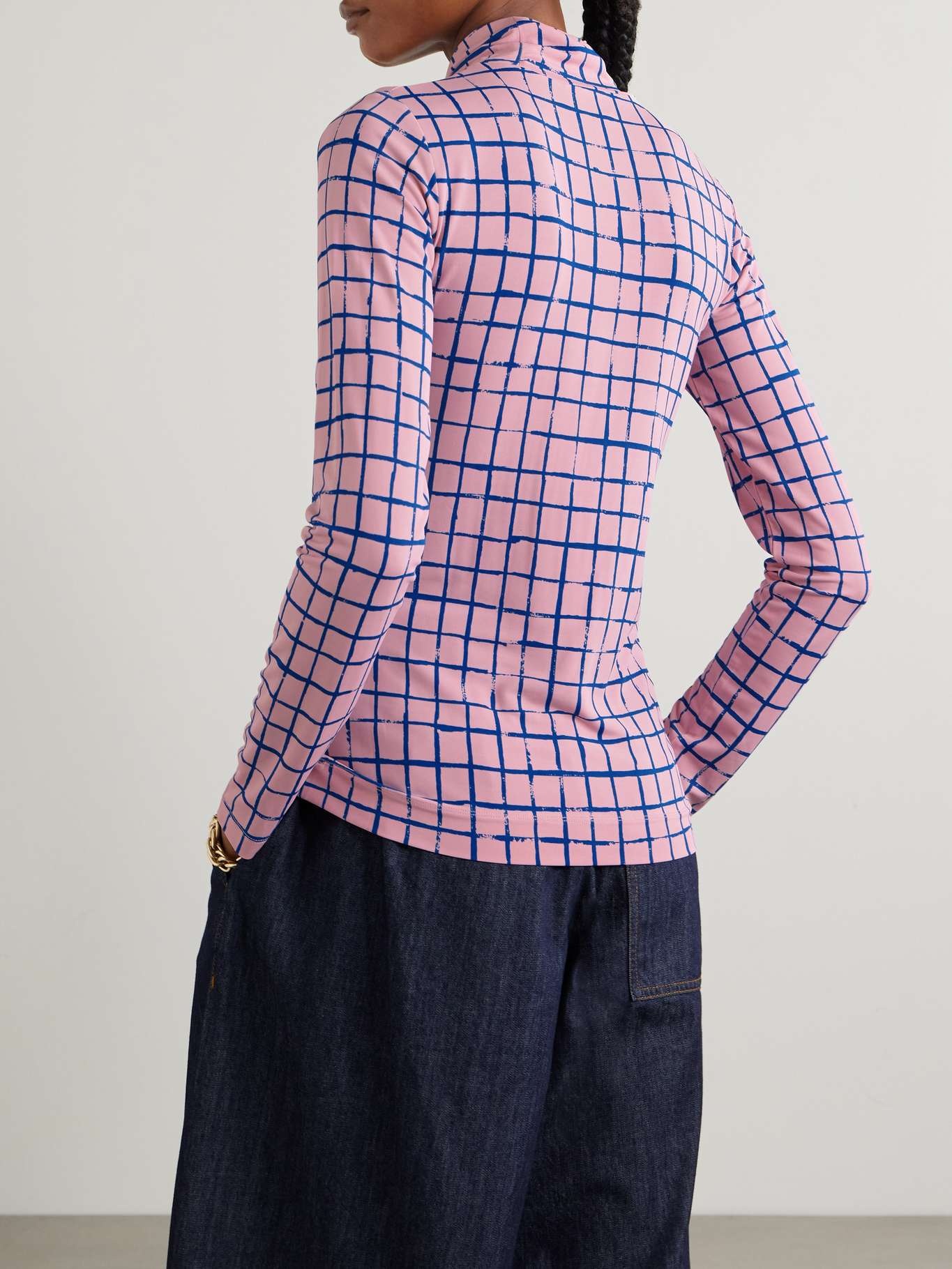 Checked stretch-jersey turtleneck top - 3