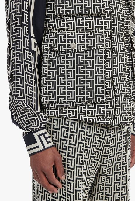 Ivory and black nylon quilted vest with Balmain monogram and hood - 9