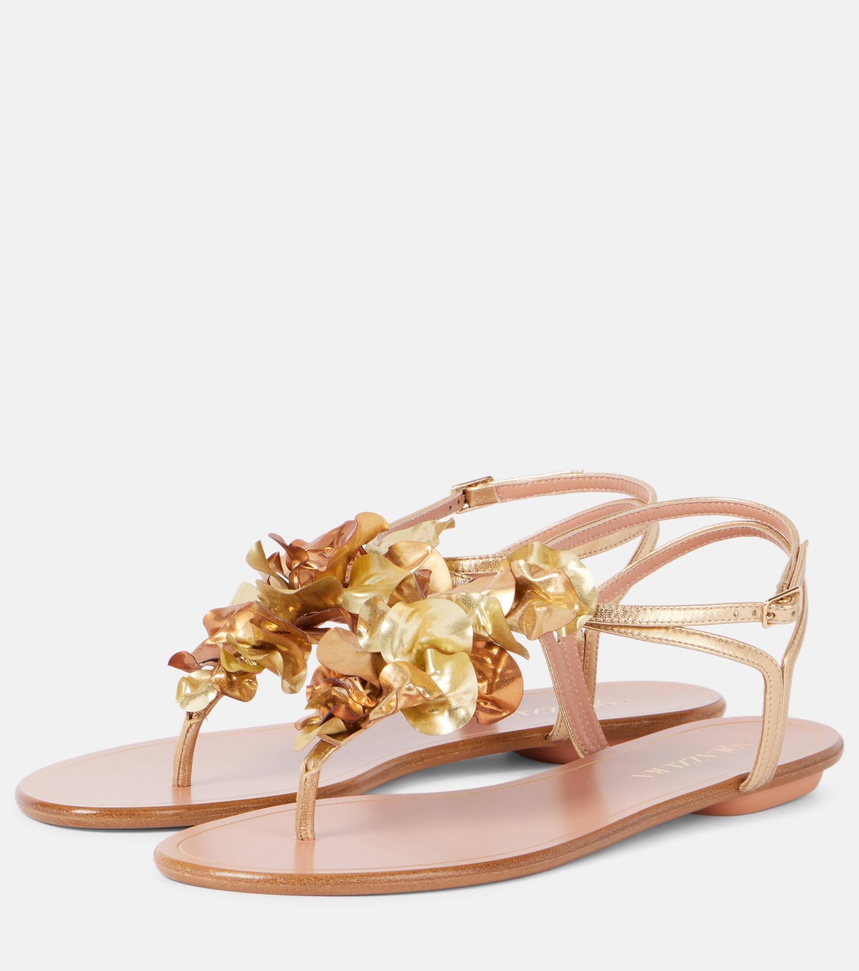 Appliqué metallic leather sandals - 4