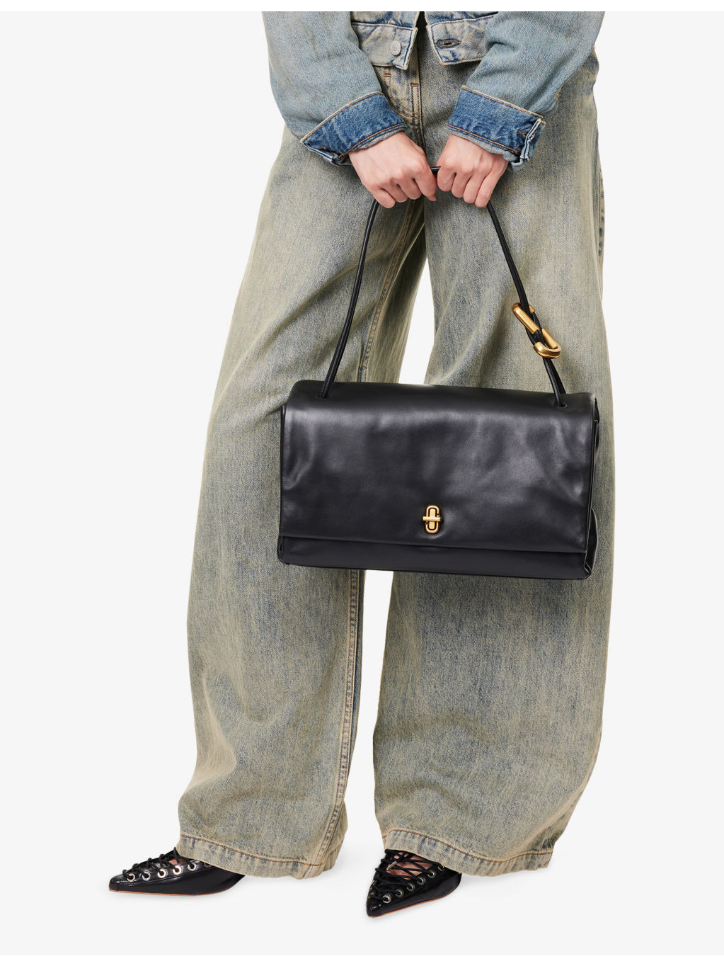 Large Dual-Strap Leather Shoulder Bag - 3