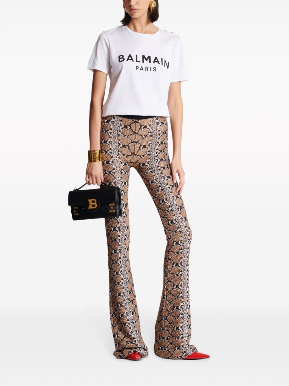 python-jacquard glittered bootcut trousers - 2