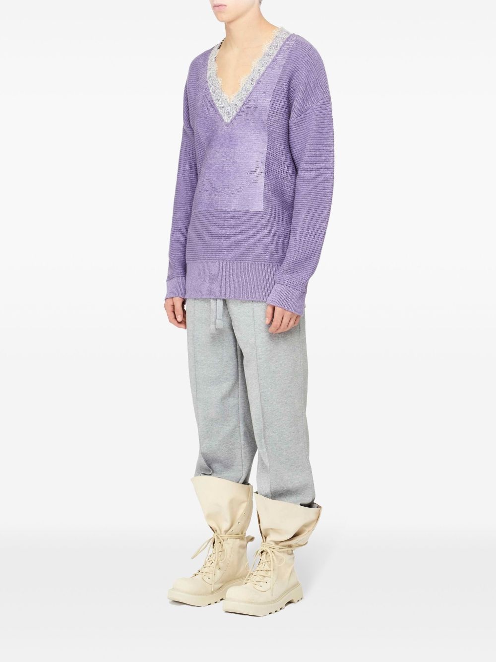 V-neck lace-trim sweater - 2