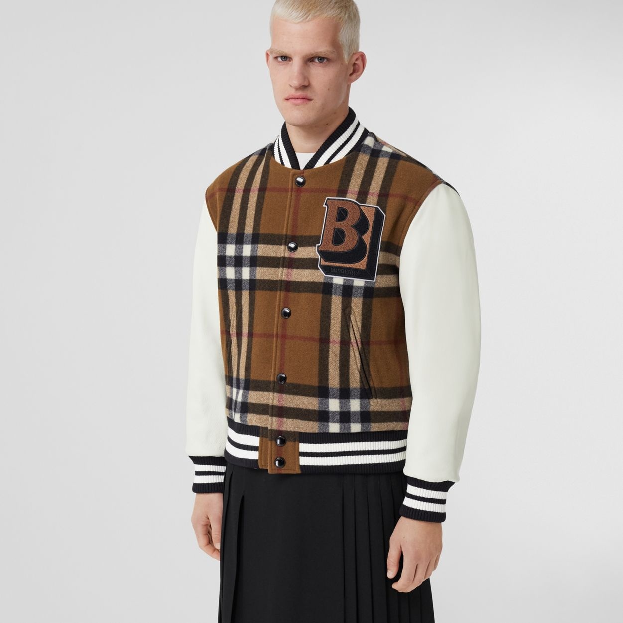 Letter Graphic Check Technical Wool Bomber Jacket - 7