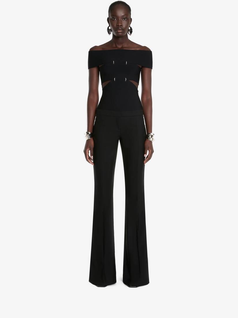 Women's Low-waisted Tailored Trousers in Black - 2