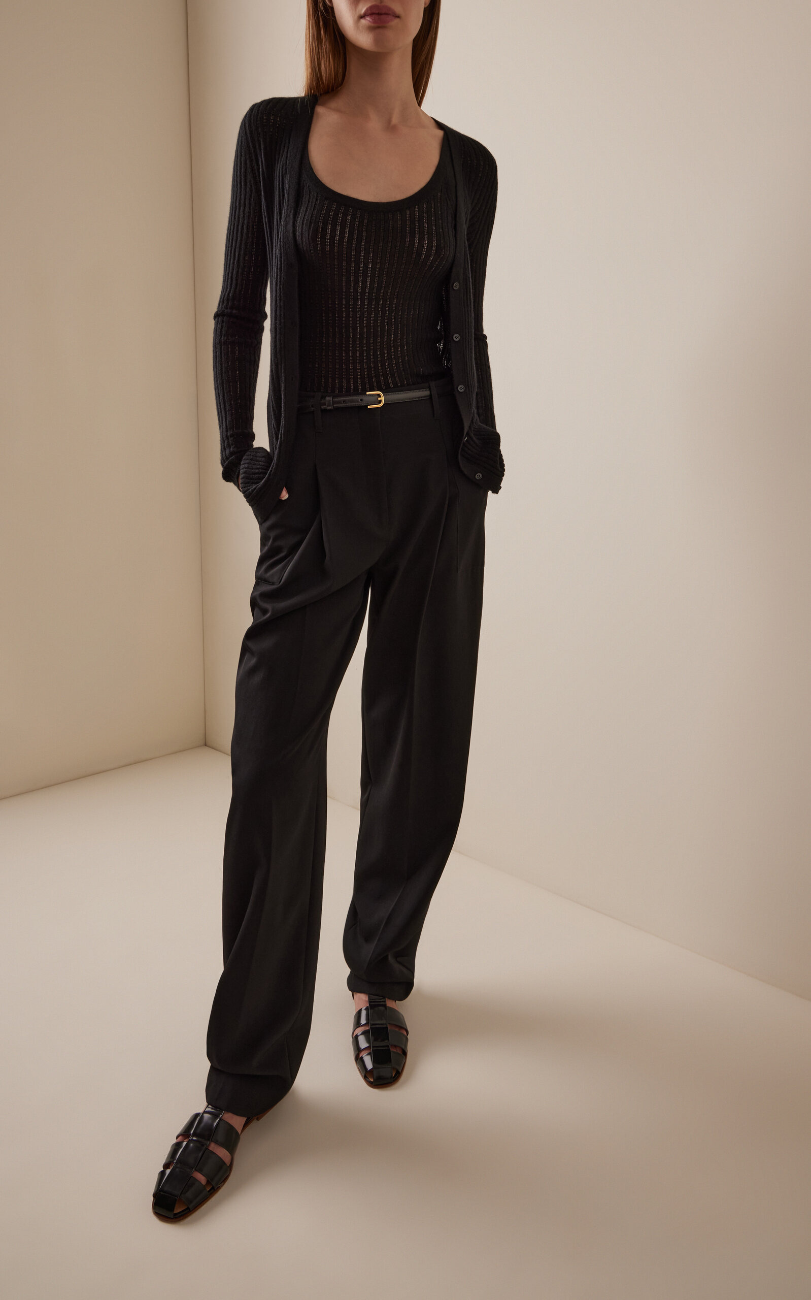 Nevin Pointelle-Knit Cashmere-Silk Tank Top black - 3