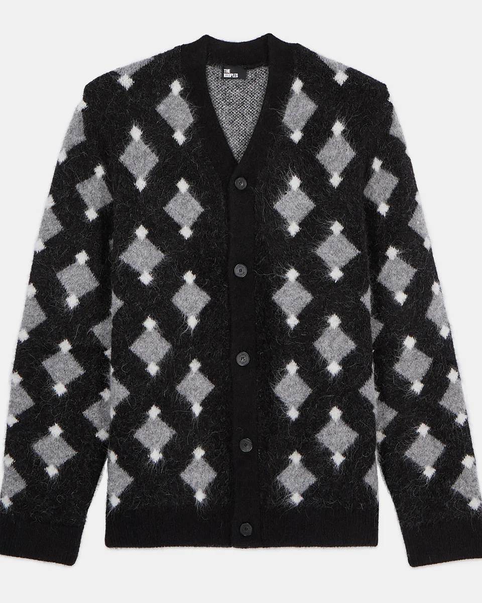 BLACK AND GREY DIAMOND CARDIGAN - 1