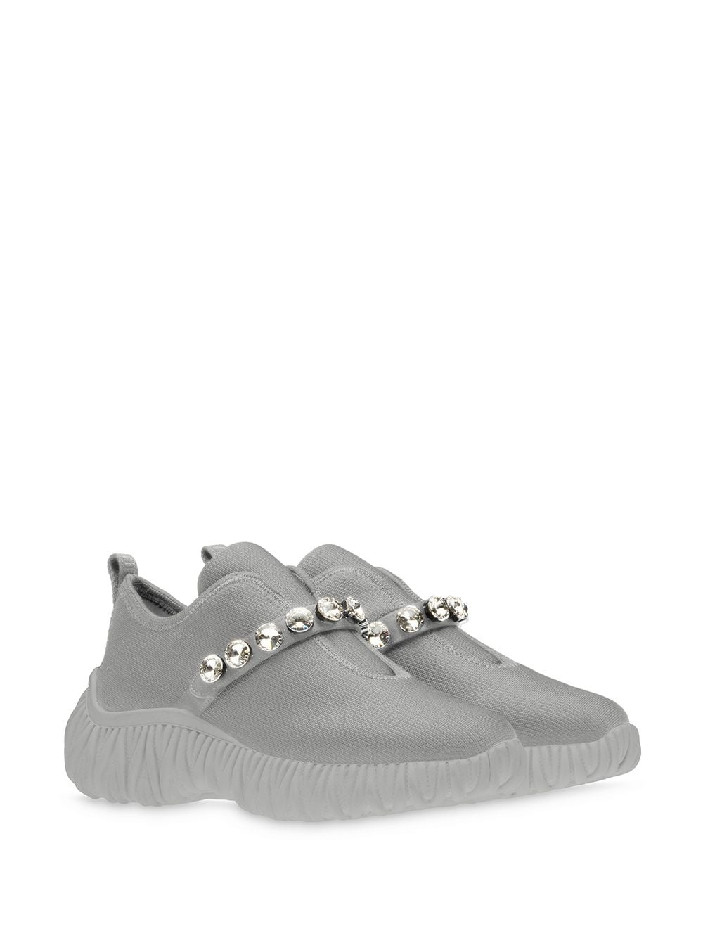 crystal-embellished knitted slip-on sneakers - 2