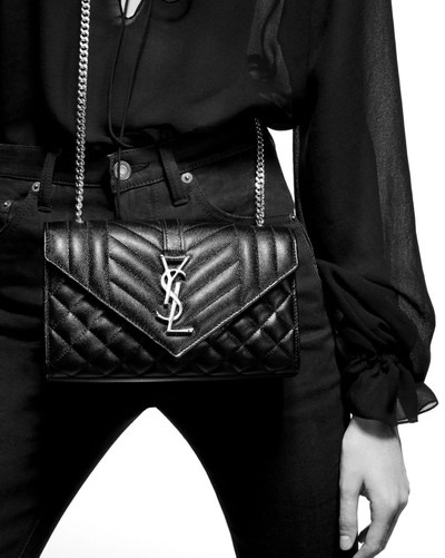 SAINT LAURENT envelope small bag in mix matelassé grain de poudre embossed leather outlook