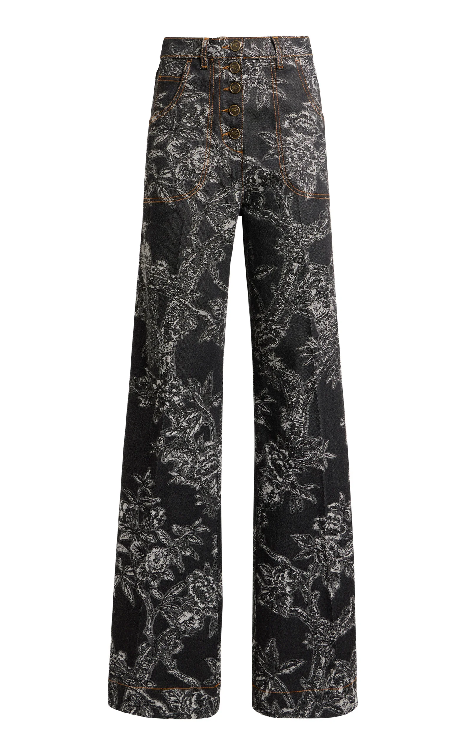 Patterned Stretch-Denim Flared Jeans black - 1