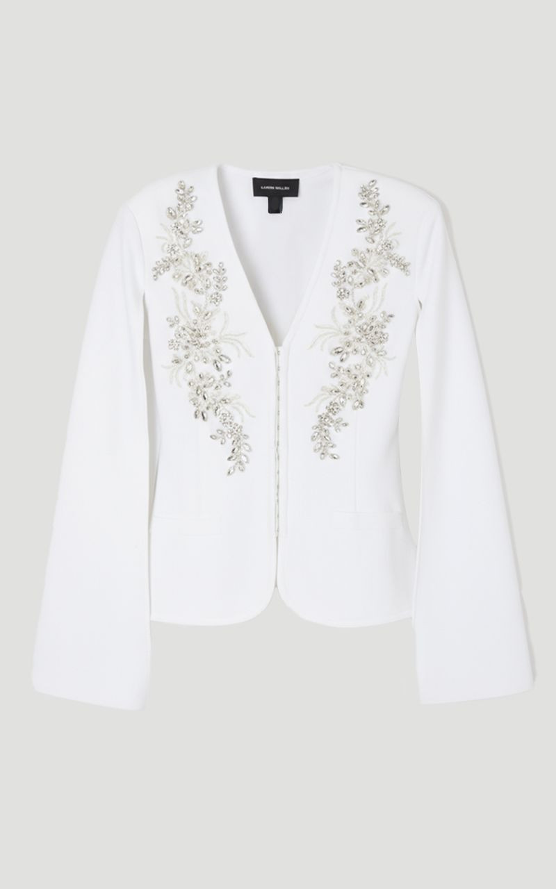 Bandage Form Fitting Cape Sleeve Embellished Jacket 4