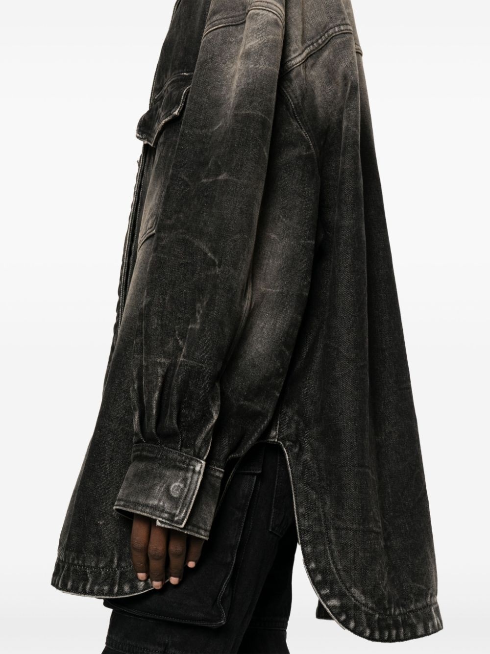 bleached-effect denim coat - 5