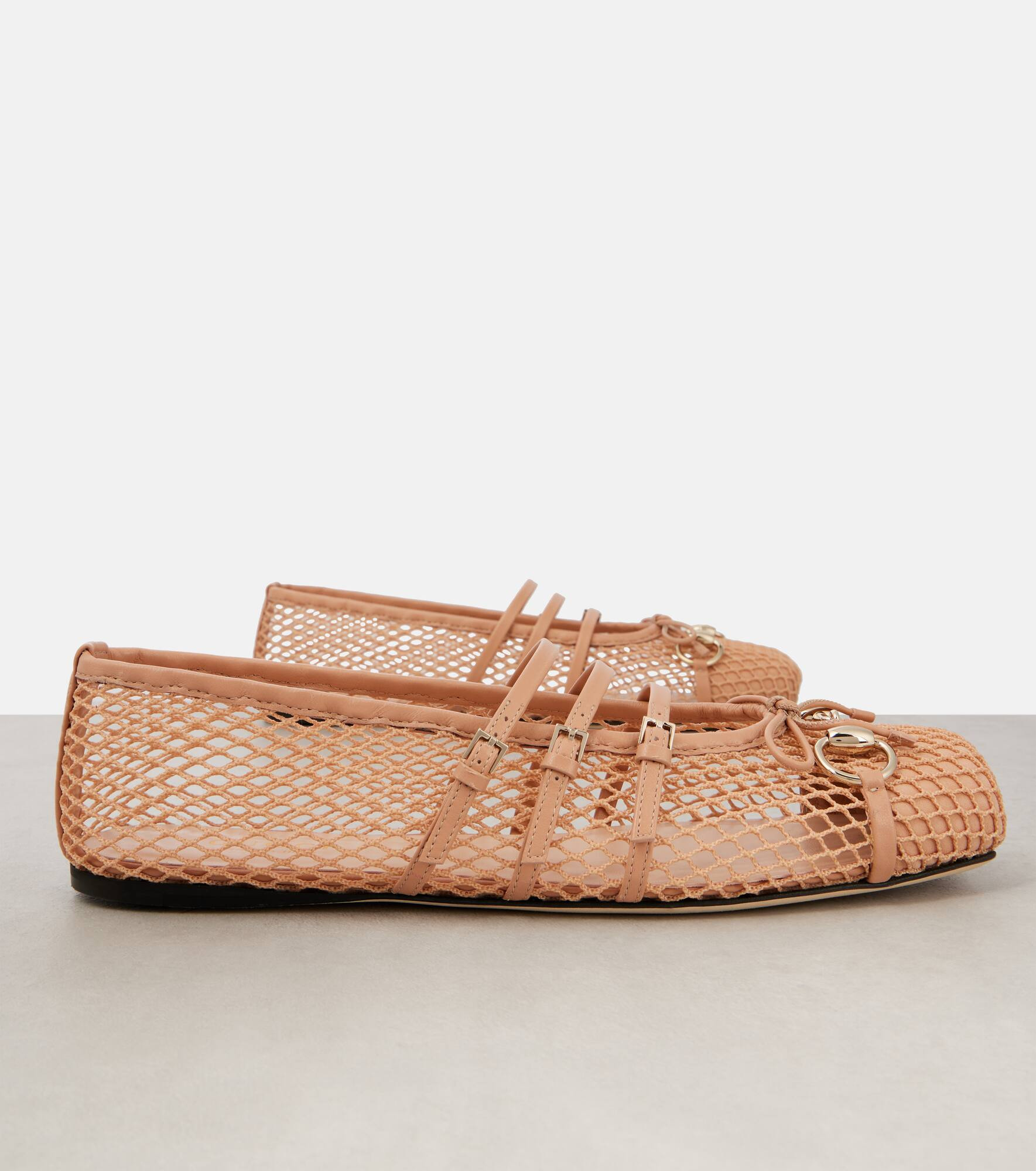 Horsebit leather-trimmed mesh ballet flats - 5