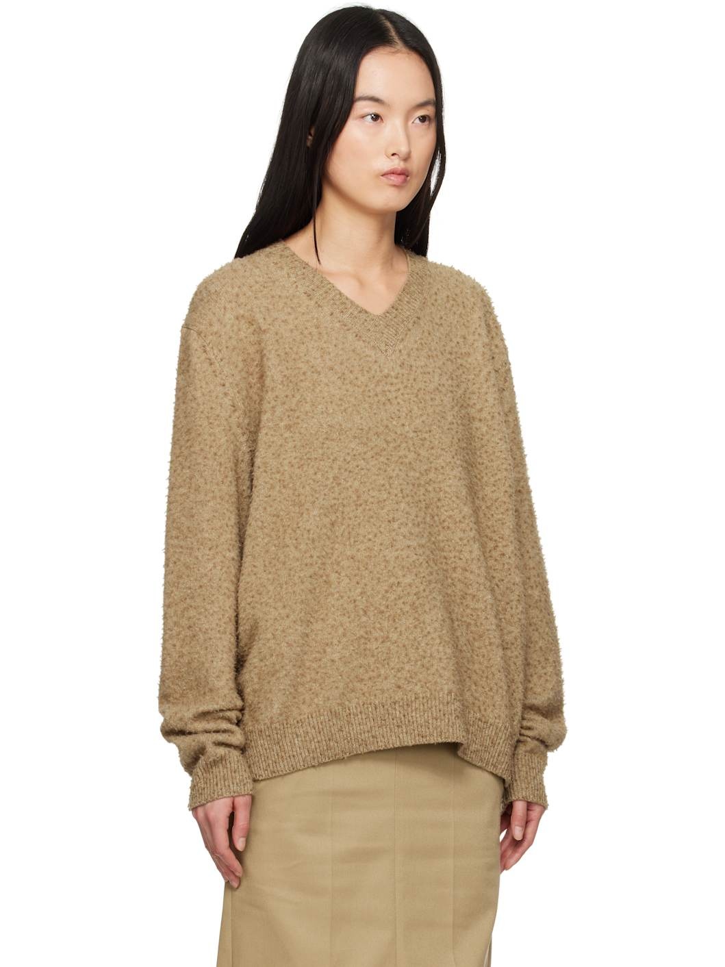 Beige Pilling V-Neck Sweater - 2