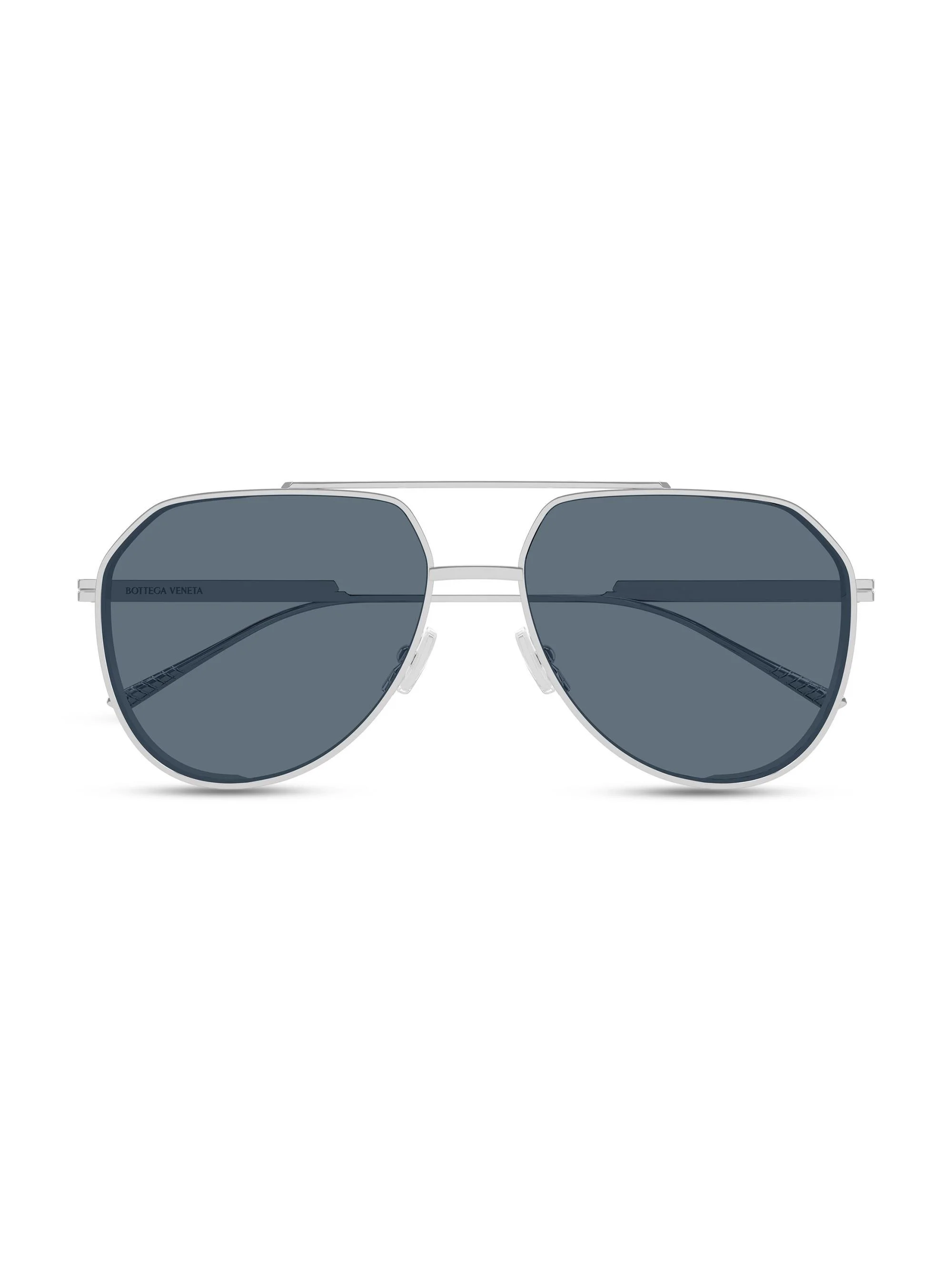 Men's Light Ribbon 60MM Pilot Metal Sunglasses - Silver Blue - 1