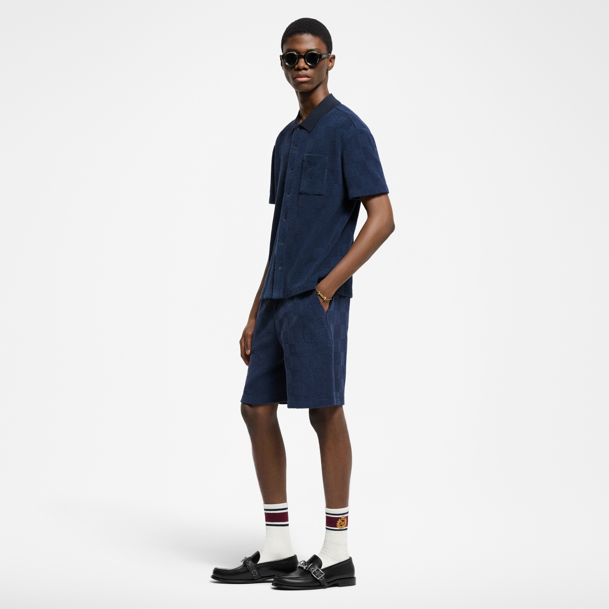 Damier French Terry Short-Sleeved Cotton-Blend Shirt - 4