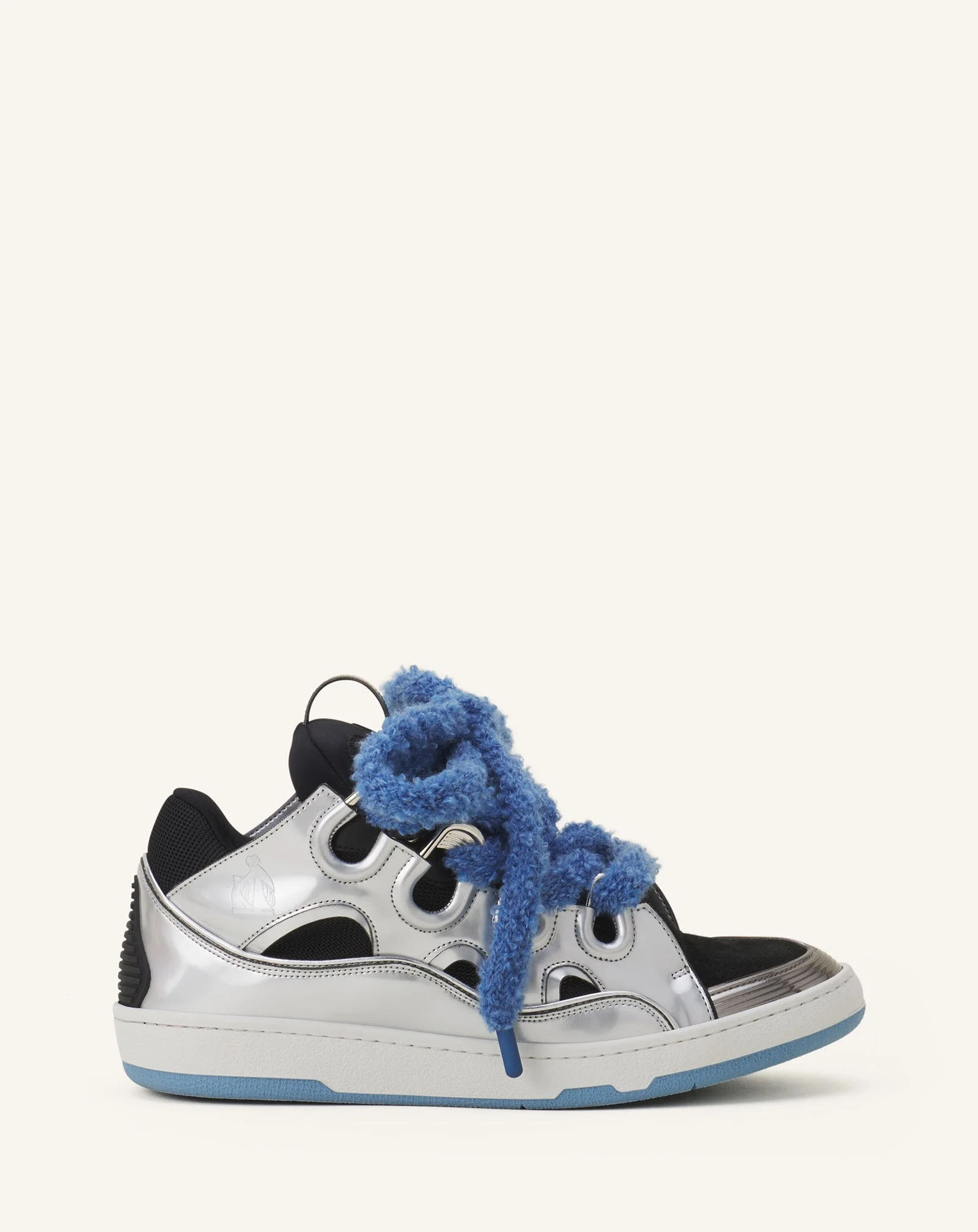 CURB METALLIC LEATHER SNEAKERS WITH MESH LACES - 1