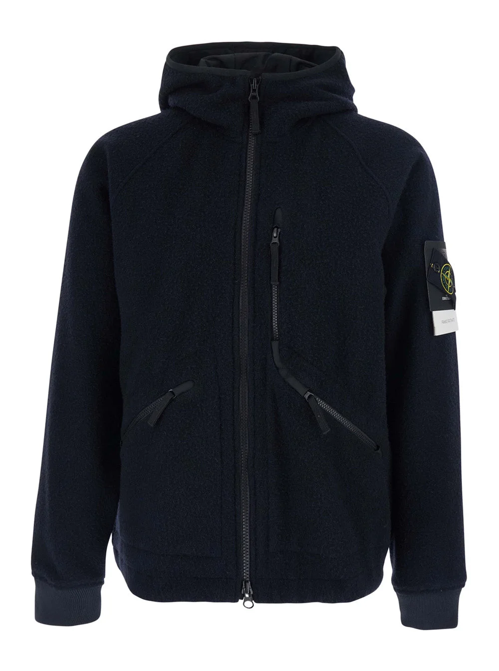 Stone Island Men Blue Jacket With Fixed Hood And Logo Patch On The Sleeve In Fleece Man - 1