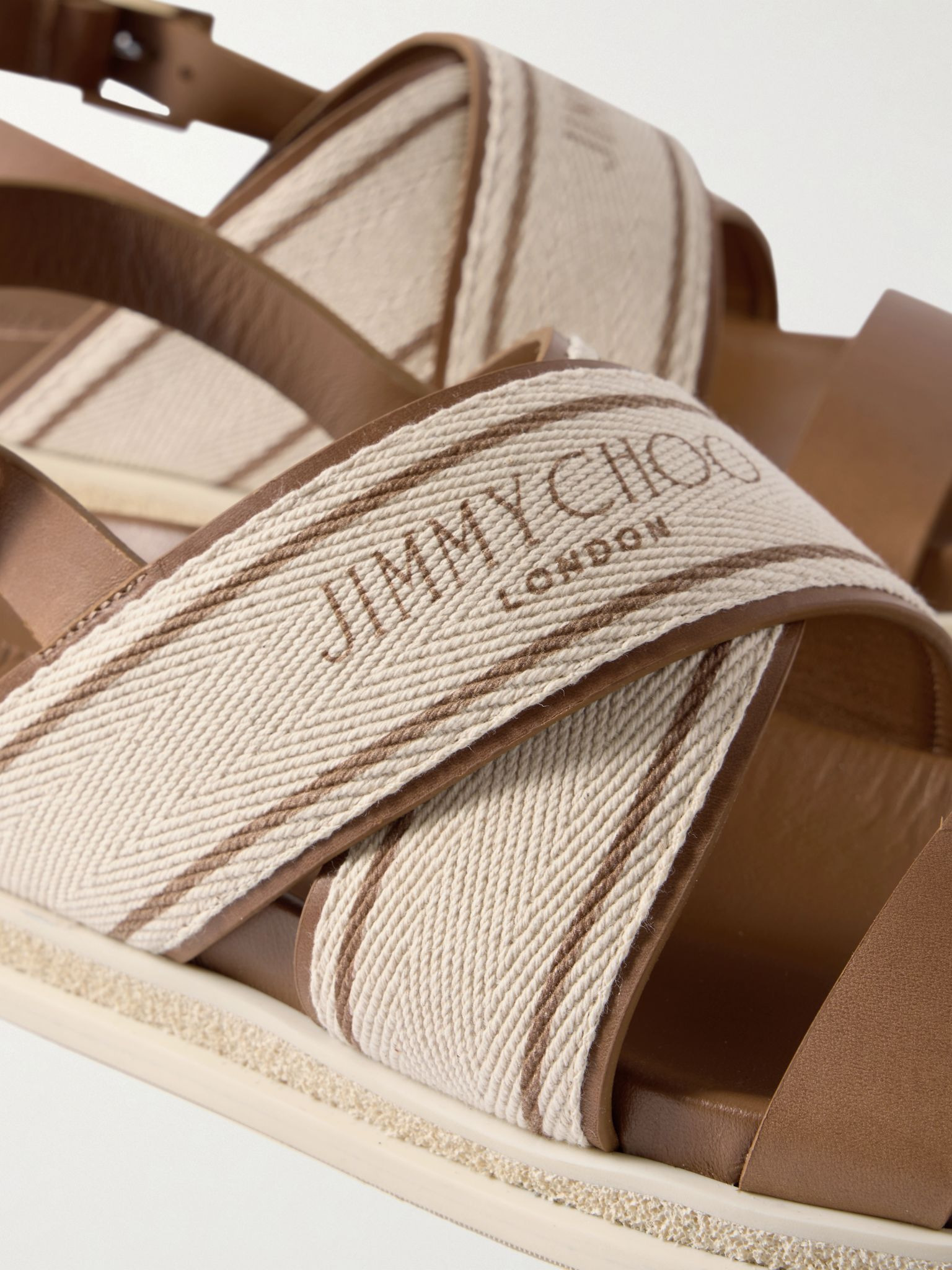 Joa logo-print canvas and leather slingback sandals Cream - 4