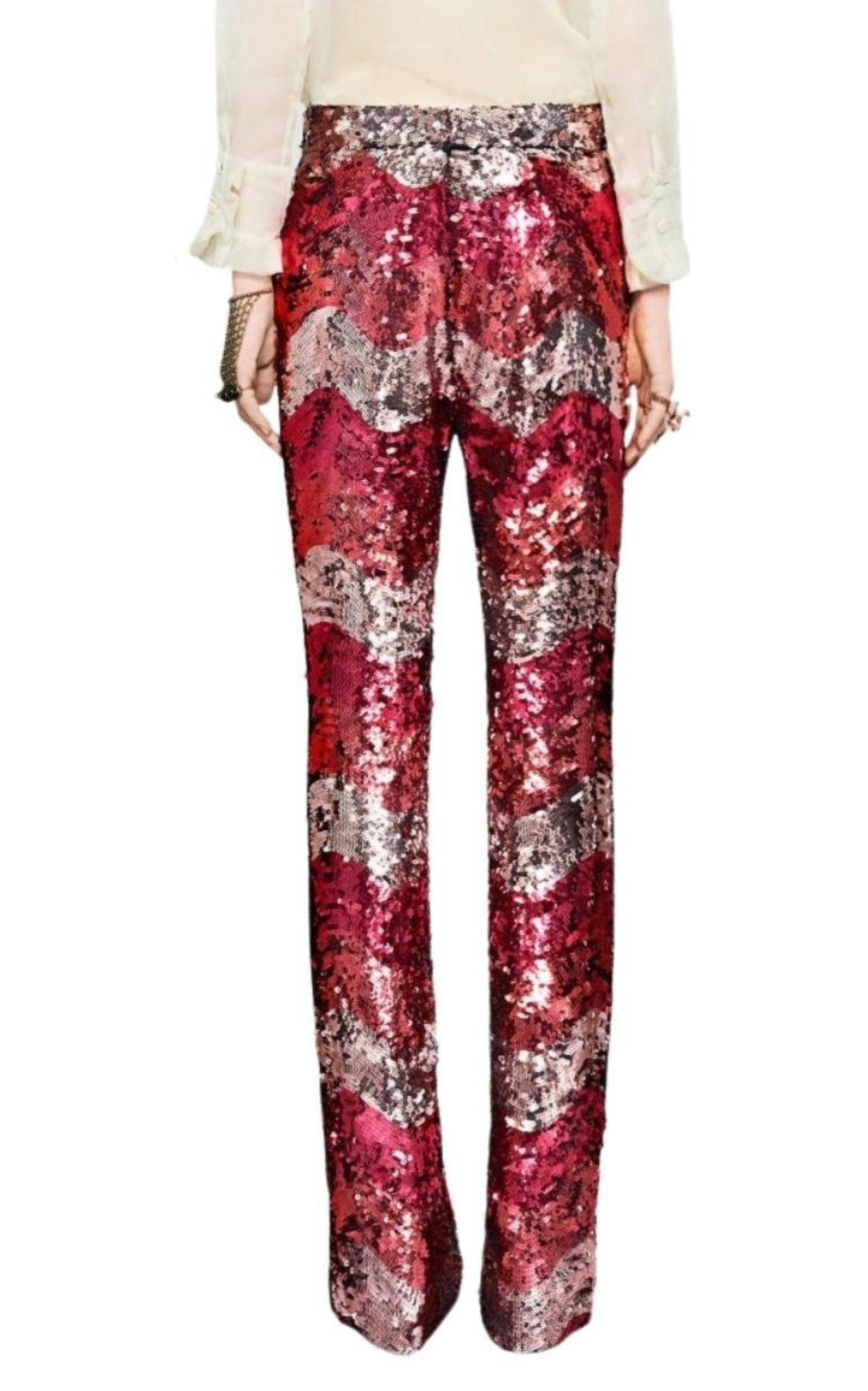 Sequin Snake Straight Leg Pants in Red - 3