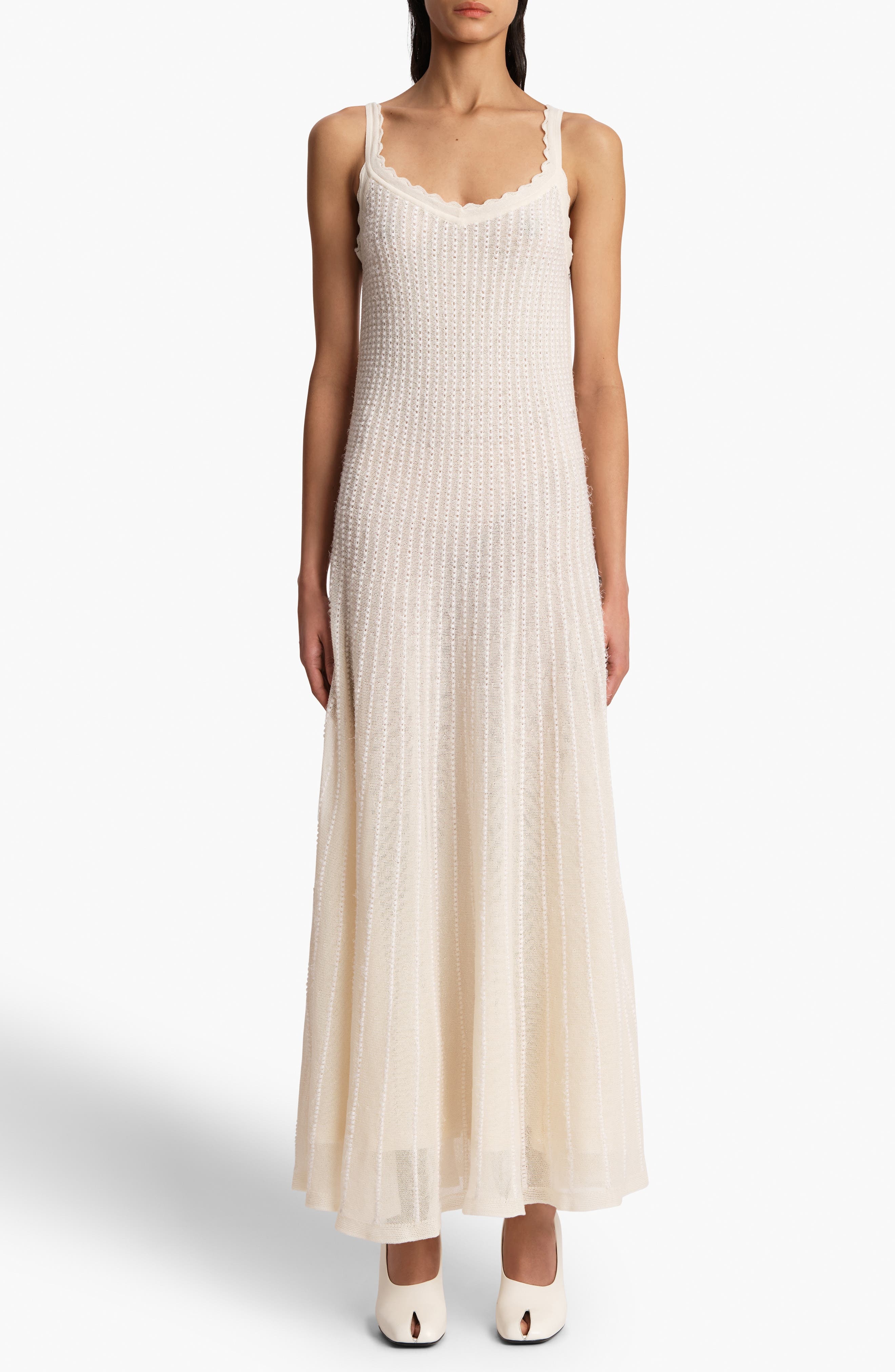 Khaite Thora Pointelle Maxi Sweater Dress with Removable Capelet in Glaze at Nordstrom - 3