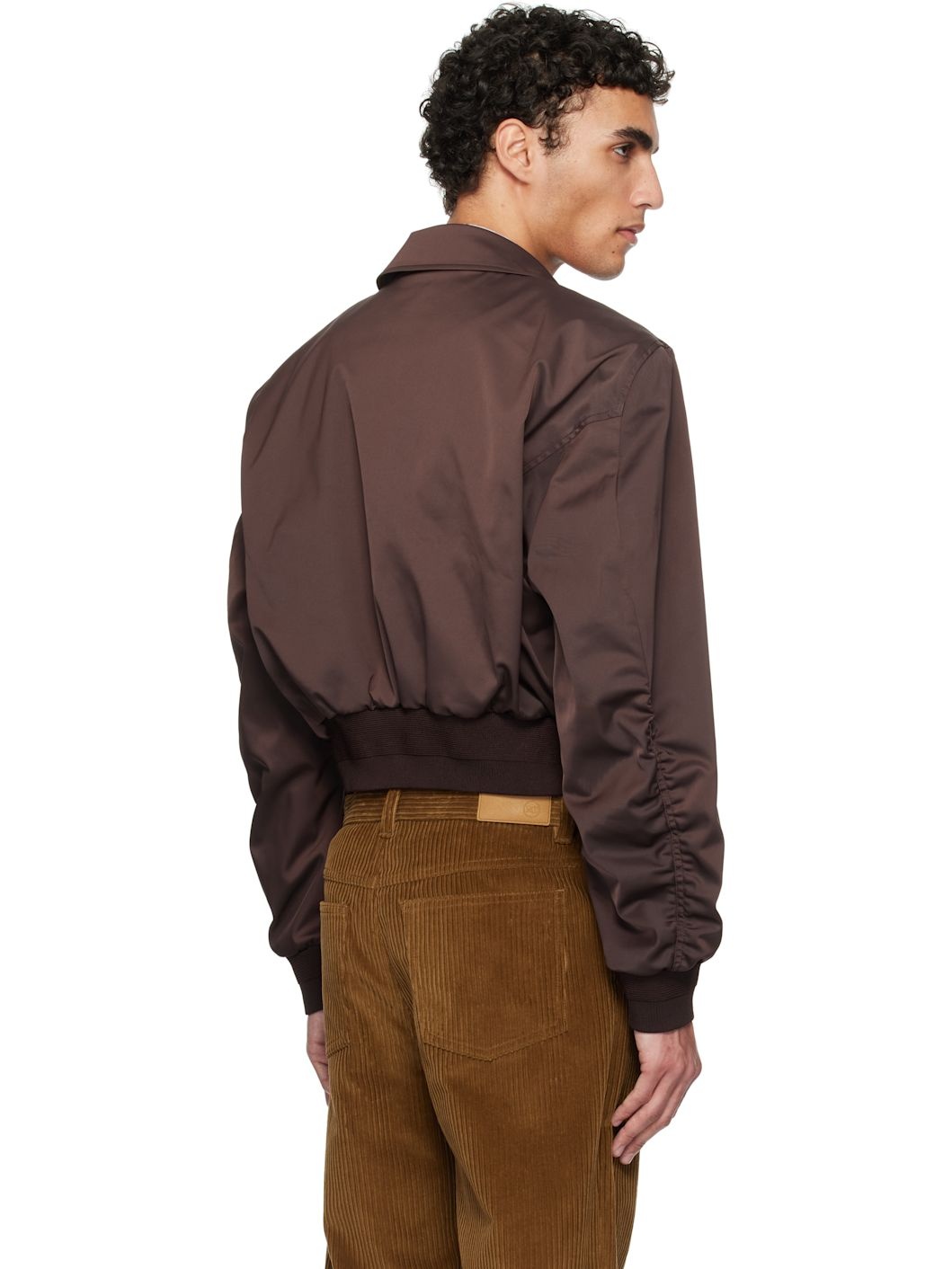 Brown Zipper Details Structured Tim Bomber Jacket - 3