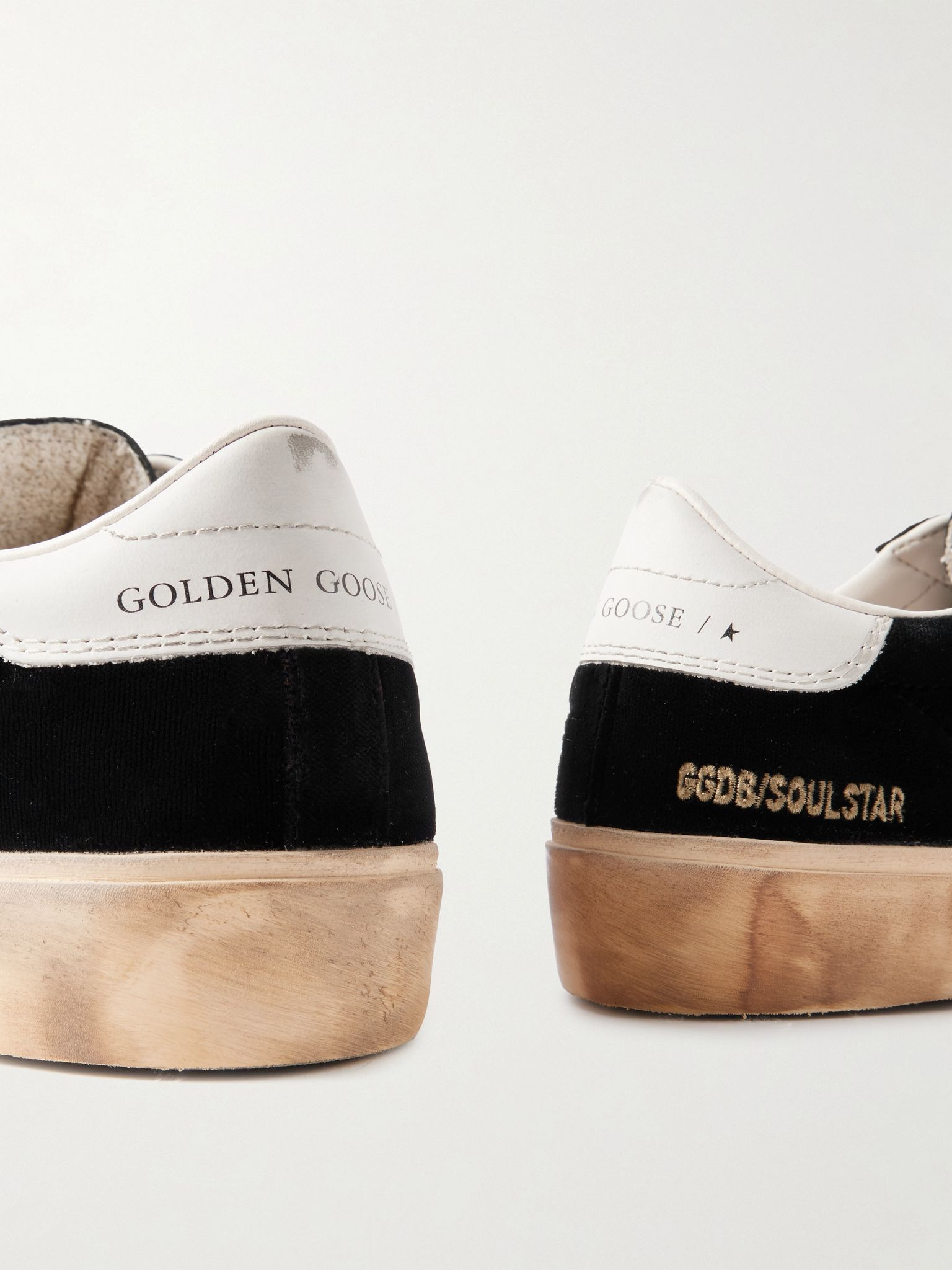 Soul-Star distressed leather-trimmed velvet sneakers Black - 4