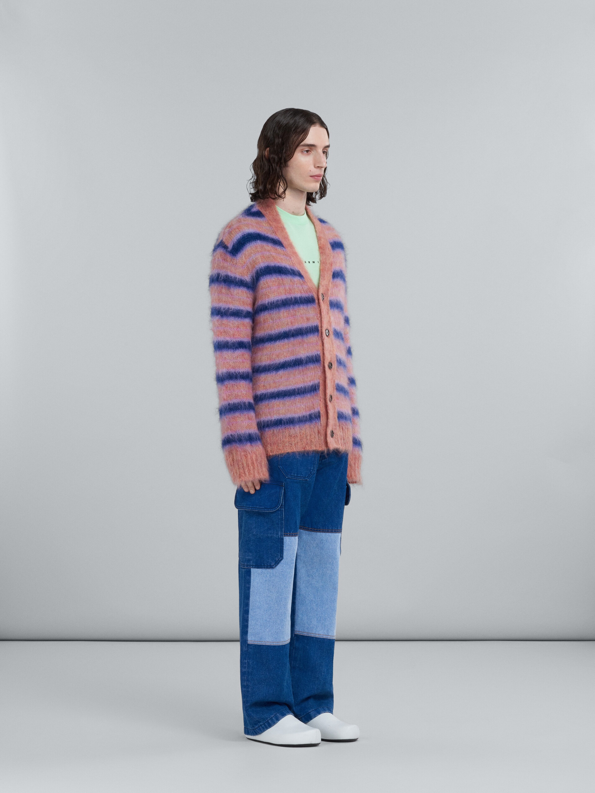 PINK STRIPED MOHAIR CARDIGAN - 5