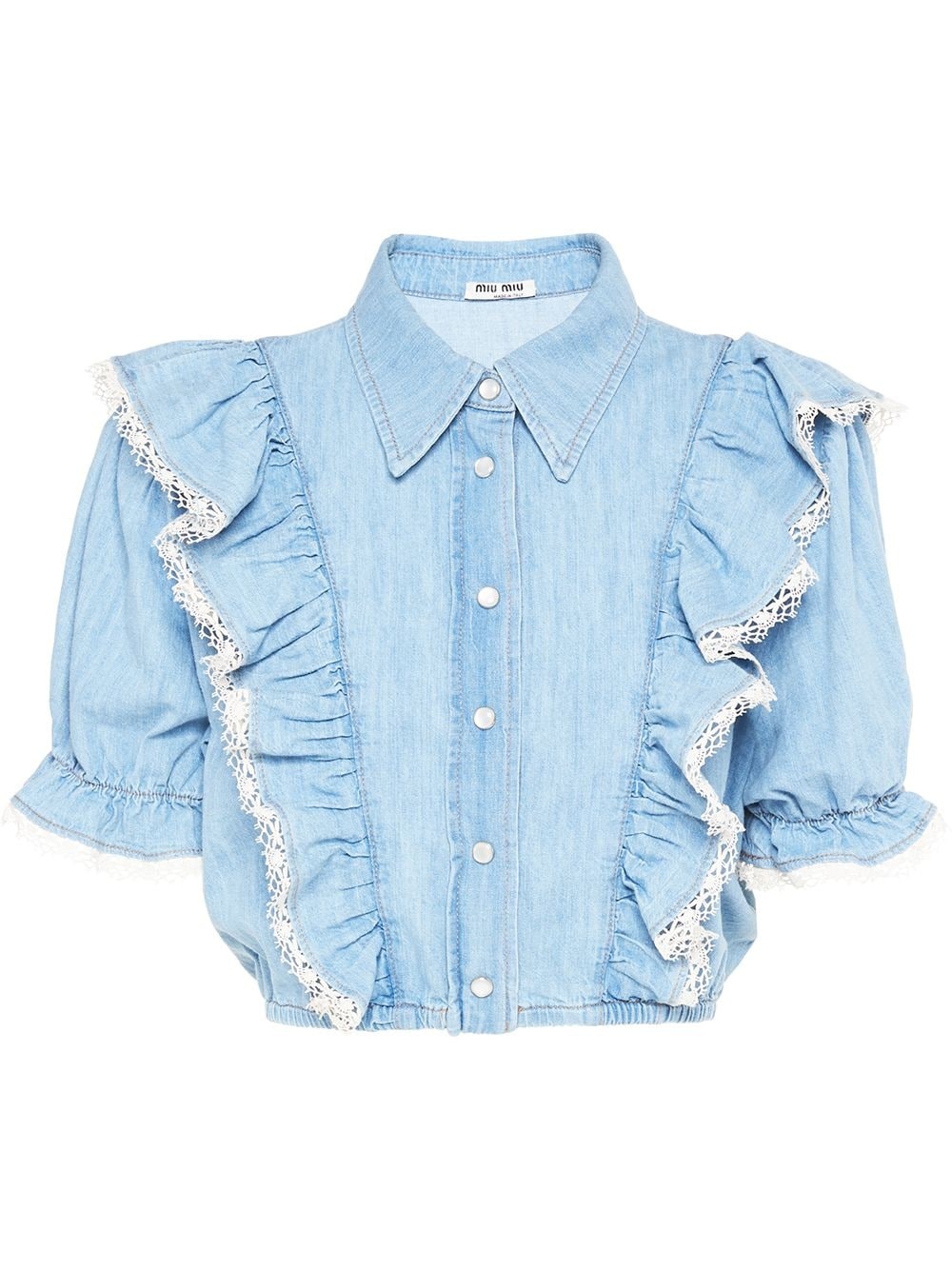 ruffle-trim denim shirt - 1