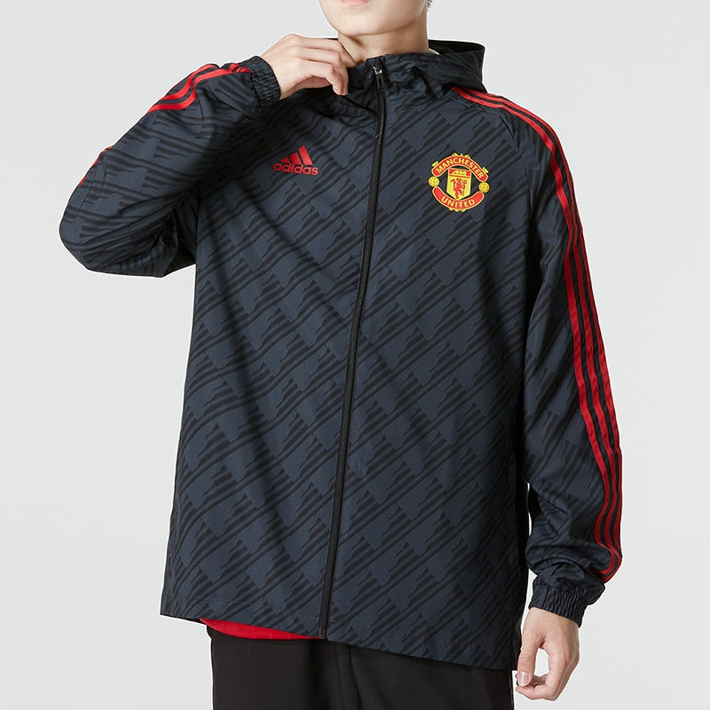 adidas adidas Manchester United 3-Stripe DNA Windbreaker Jackets 'Black' HE6650 outlook