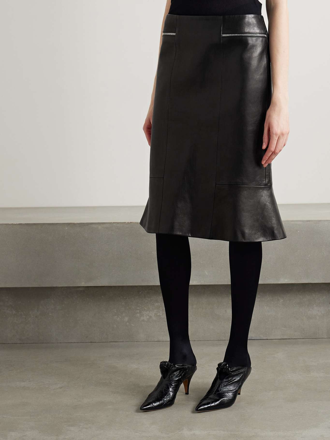 Francine paneled leather midi skirt - 3