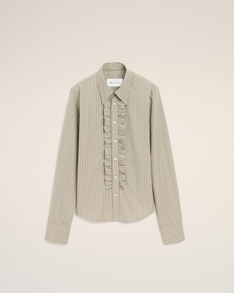 BEIGE COTTON LONG SLEEVE RUFFLED ADJUSTED SHIRT 1