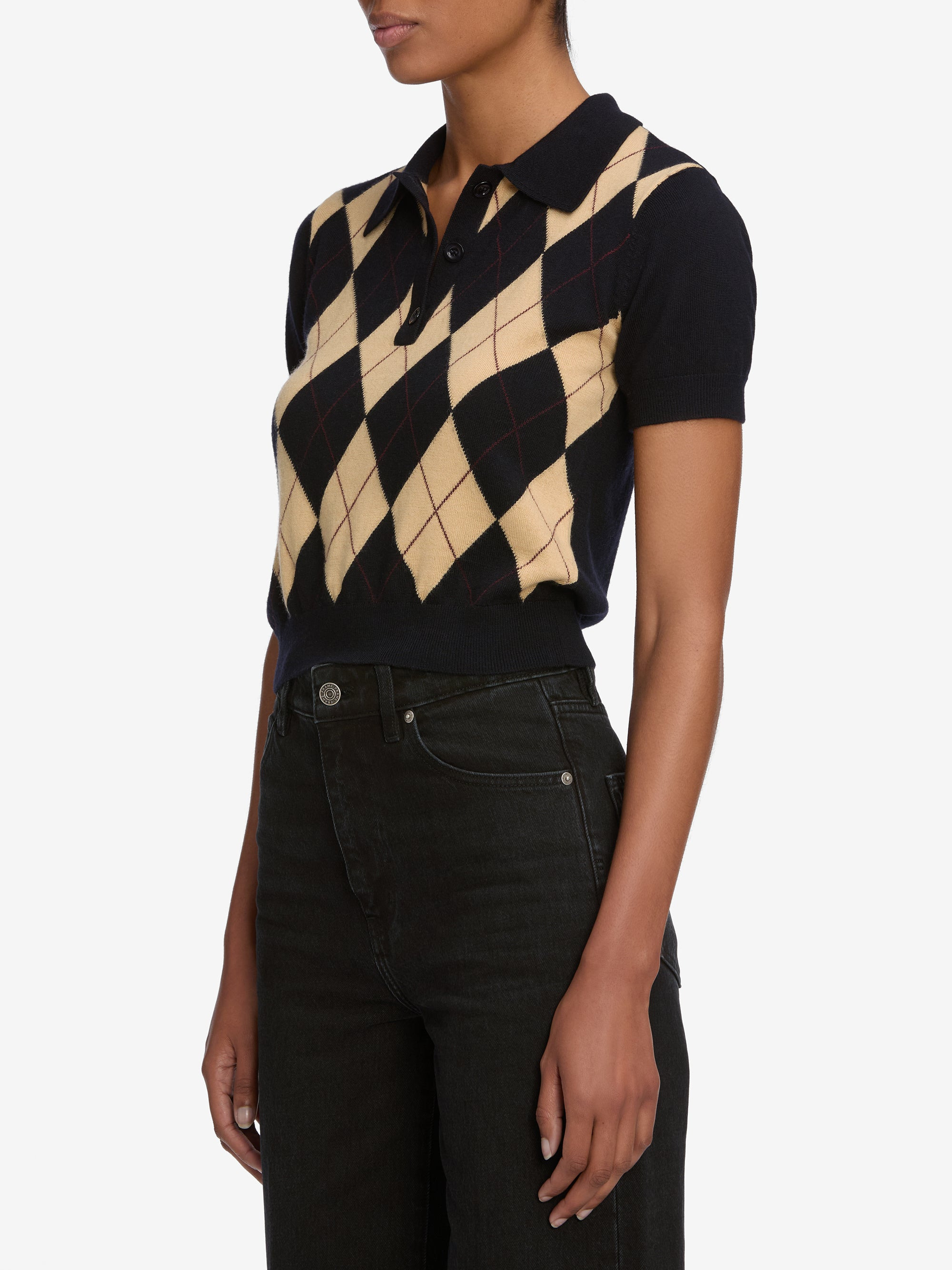 The Argyle Short Sleeve Polo in Navy Multi - 5