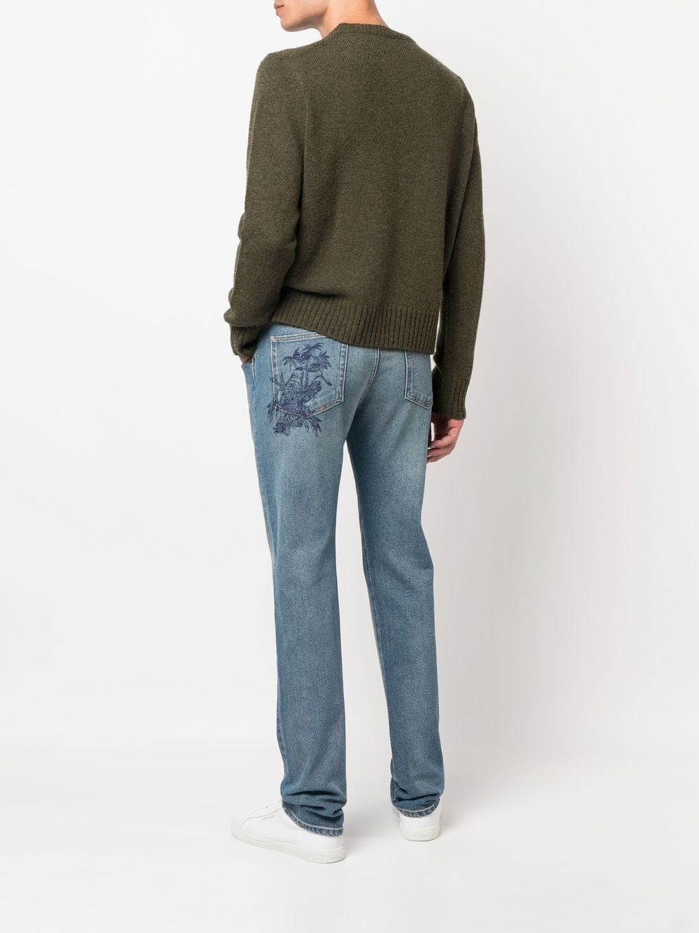 embroidered faded-wash detail jeans - 2