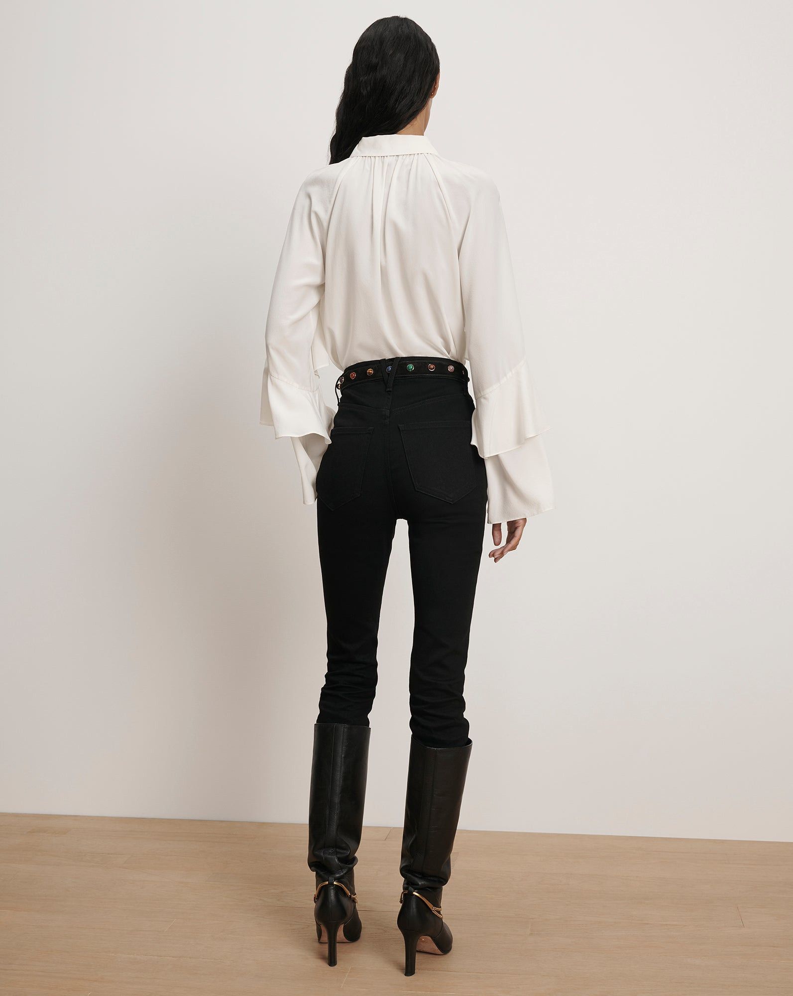 DEMARIS RUFFLED BUTTON-DOWN BLOUSE - 5