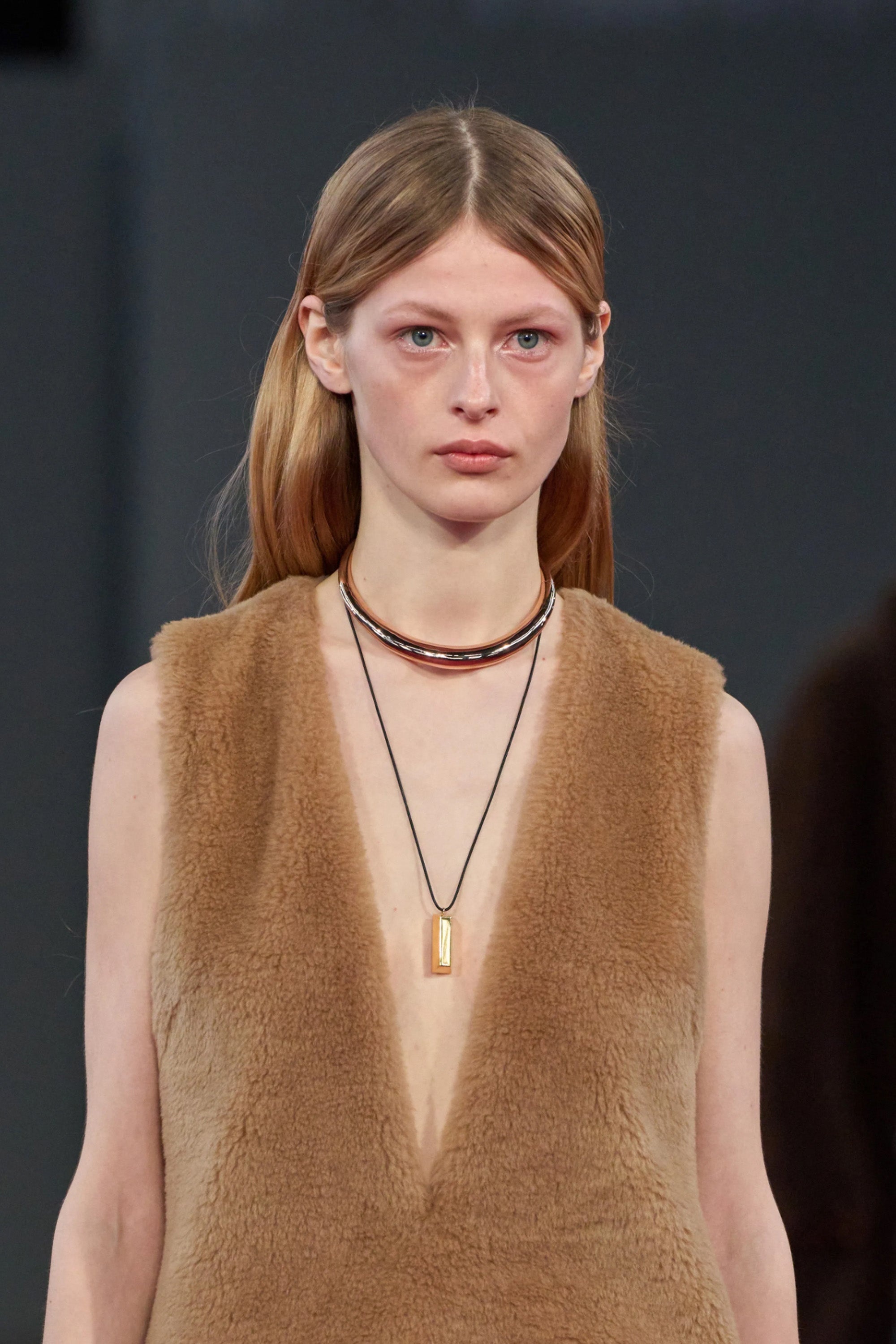 Ornstone Dress in Camel Virgin Wool Silk Cashmere Fur - 4