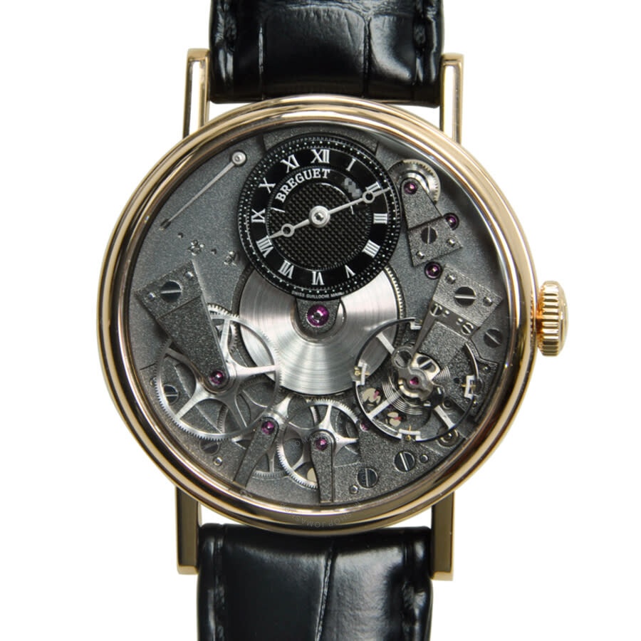 Breguet Tradition Black Skeleton Dial 18kt Rose Gold Black Leather Manual Wind Men Watch 7027BRG99V6 - 2