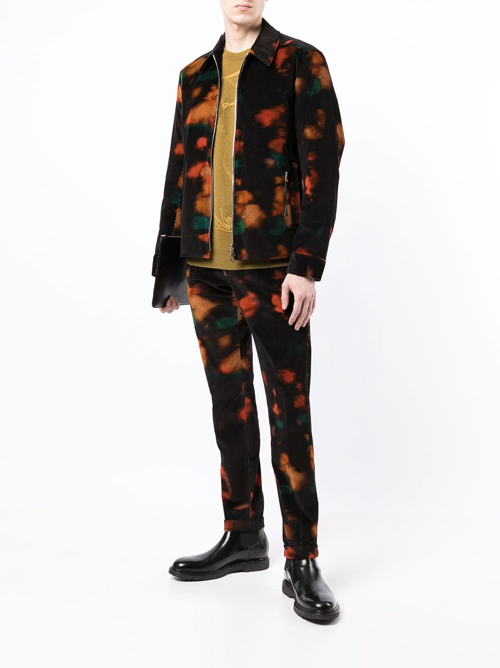 abstract-print corduroy slim-fit trousers - 2