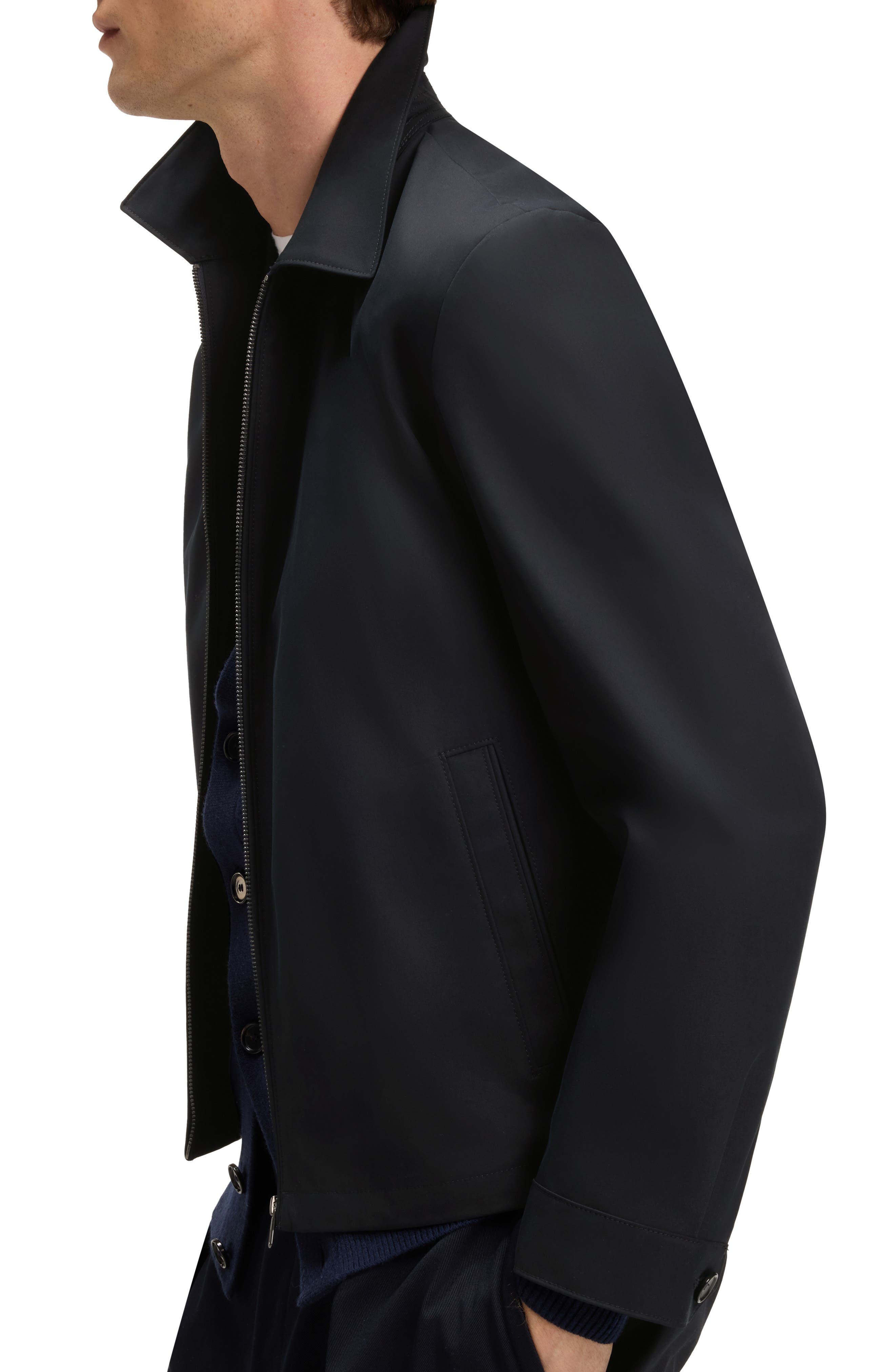 BOSS x BECKHAM Cotton Blend Zip Jacket in Dark Blue at Nordstrom - 4