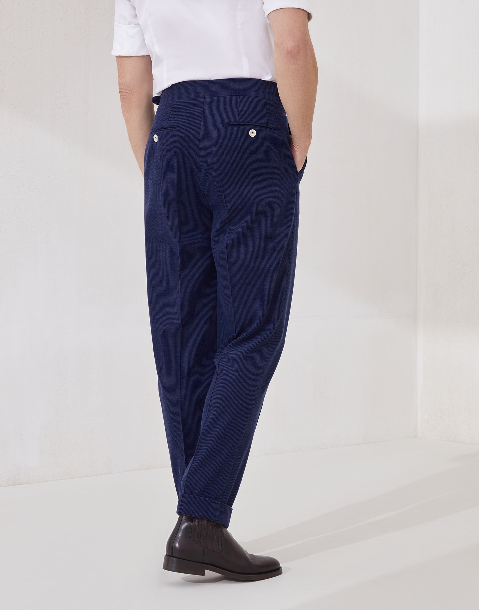 Wool, silk and cashmere corduroy tailor fit trousers with double pleats and waist tabs - 2