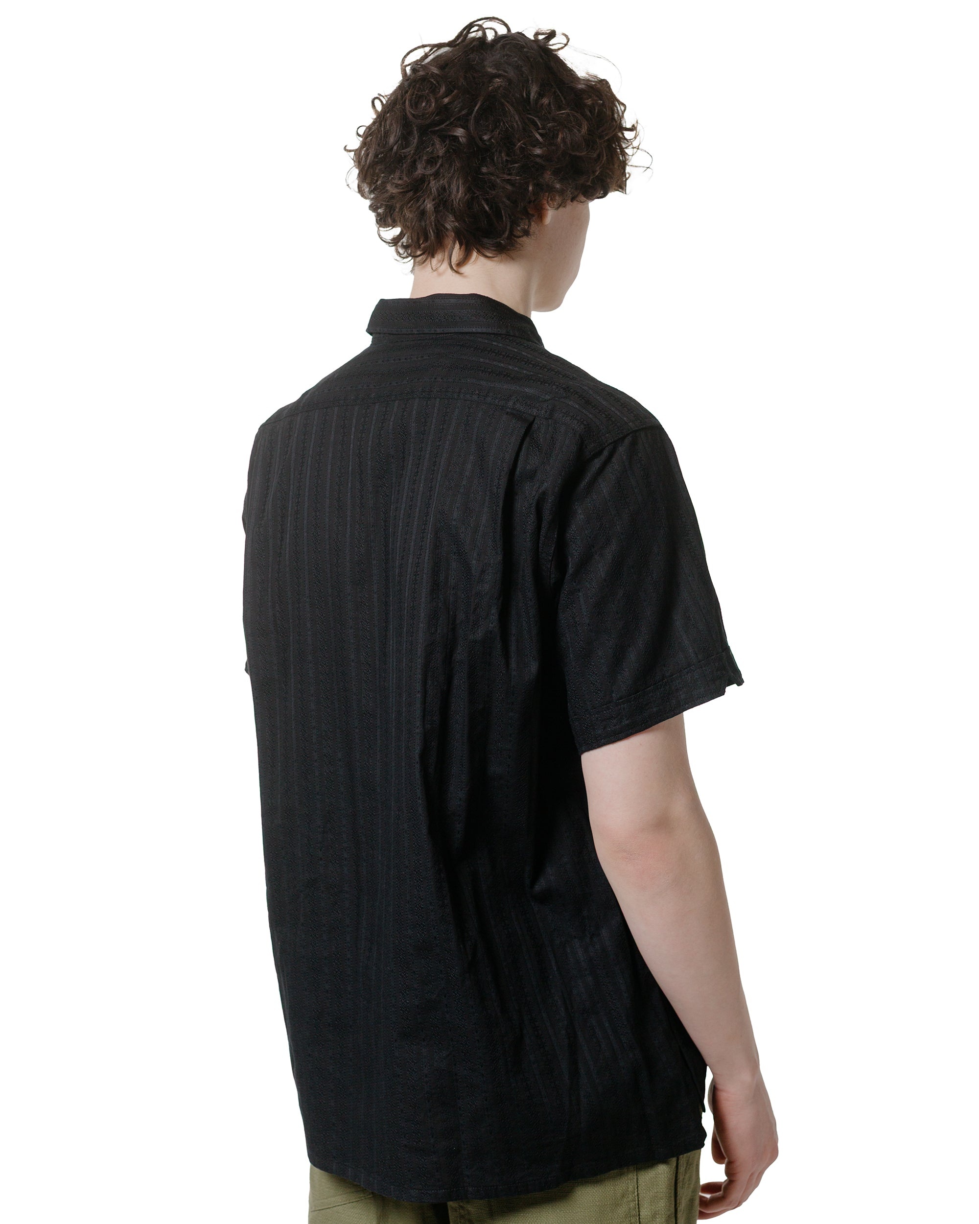 Camp Shirt Black Cotton Lace Stripe Jacquard - 3