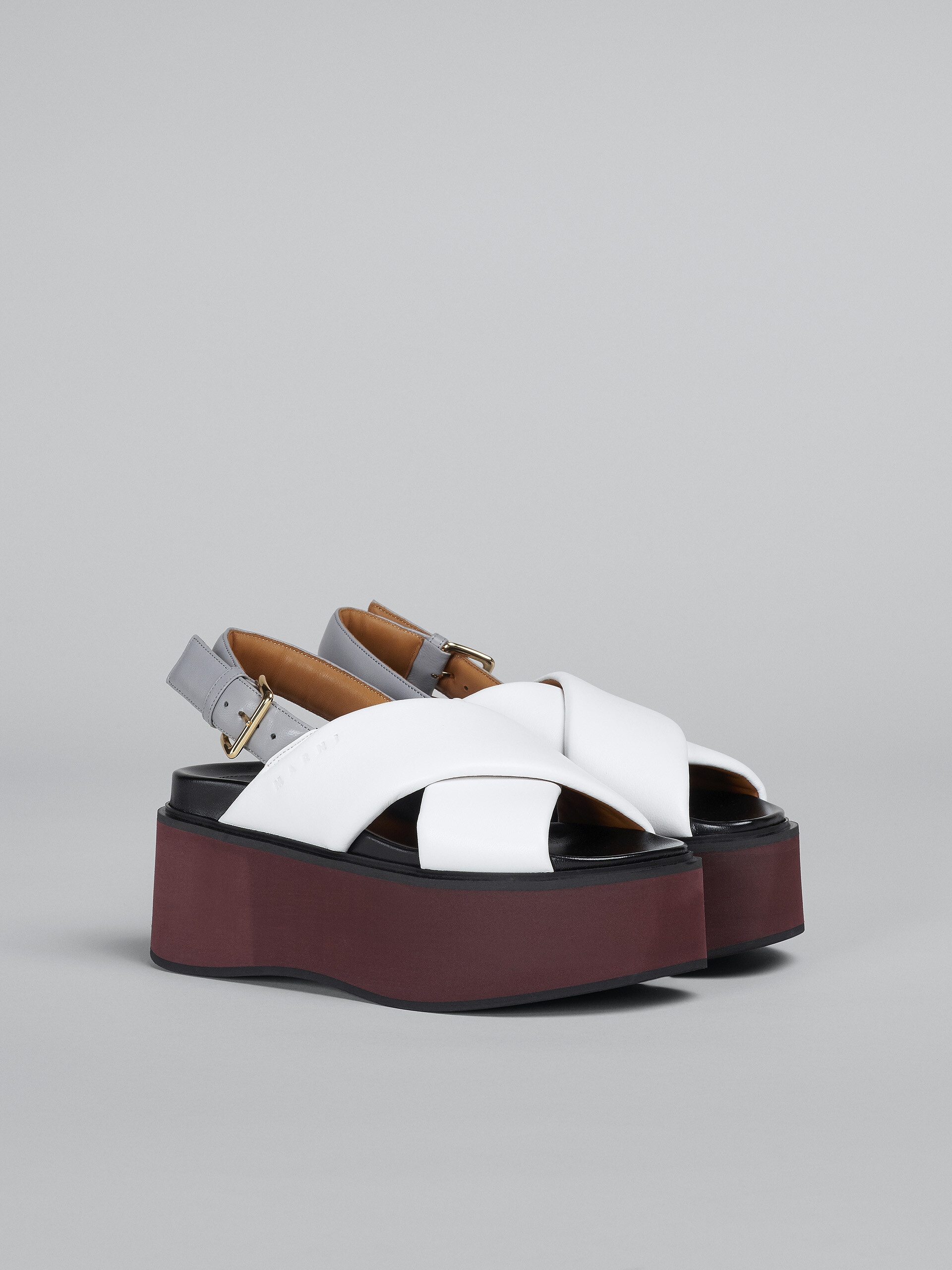 WHITE AND GREY LEATHER WEDGE - 2