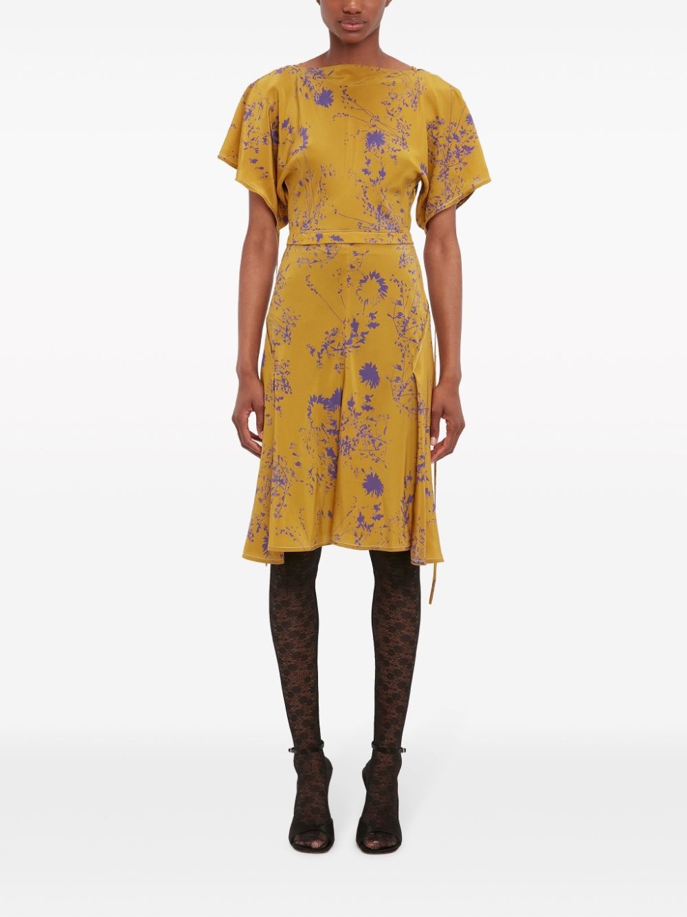 floral-print silk dress - 2