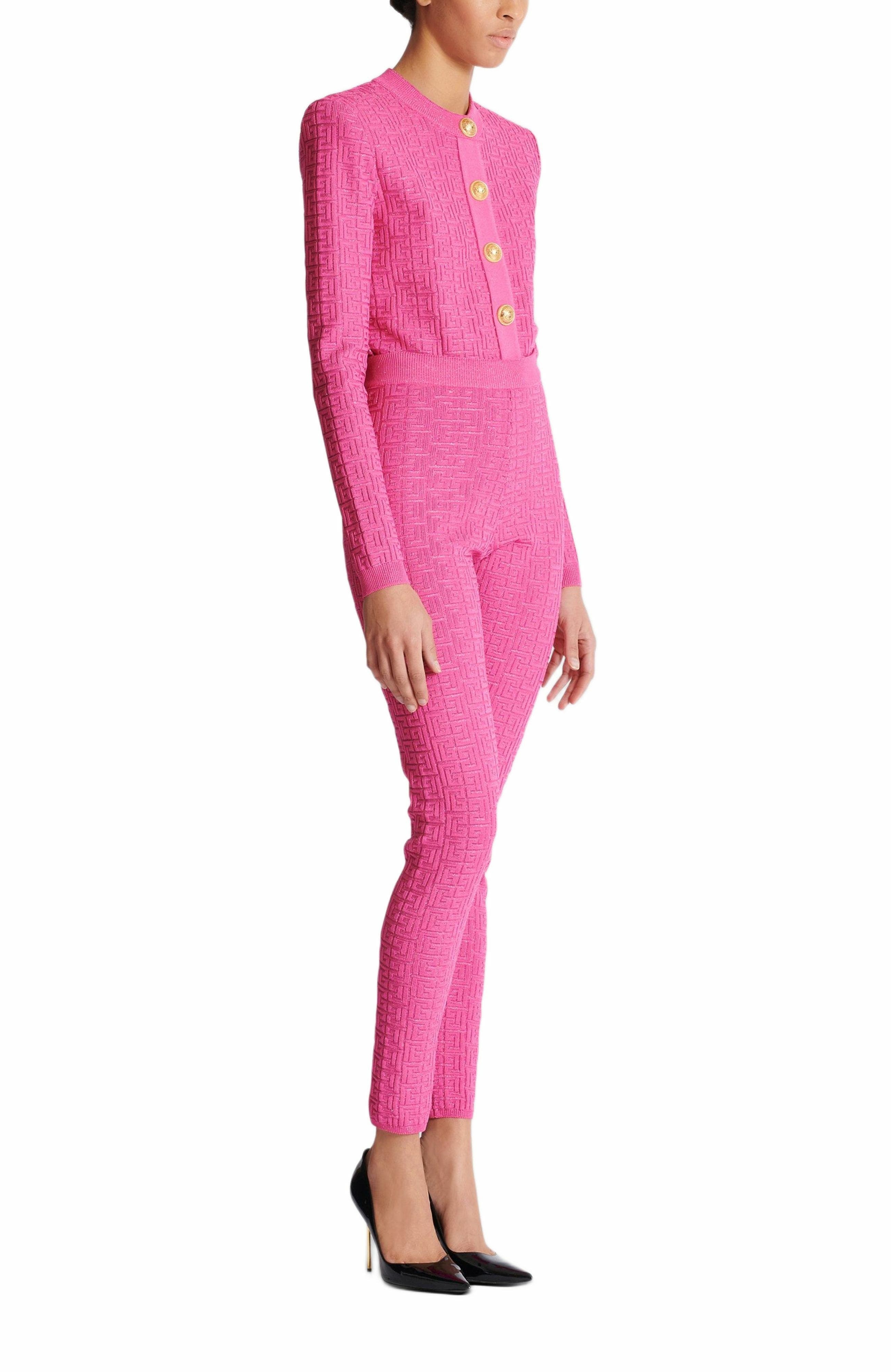 Balmain Knit leggings with monogram in Pink at Nordstrom - 2