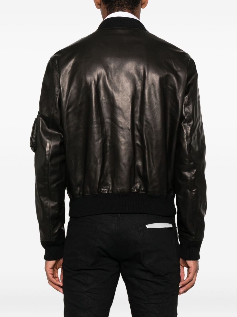 leather zip-up bomber jacket - 4