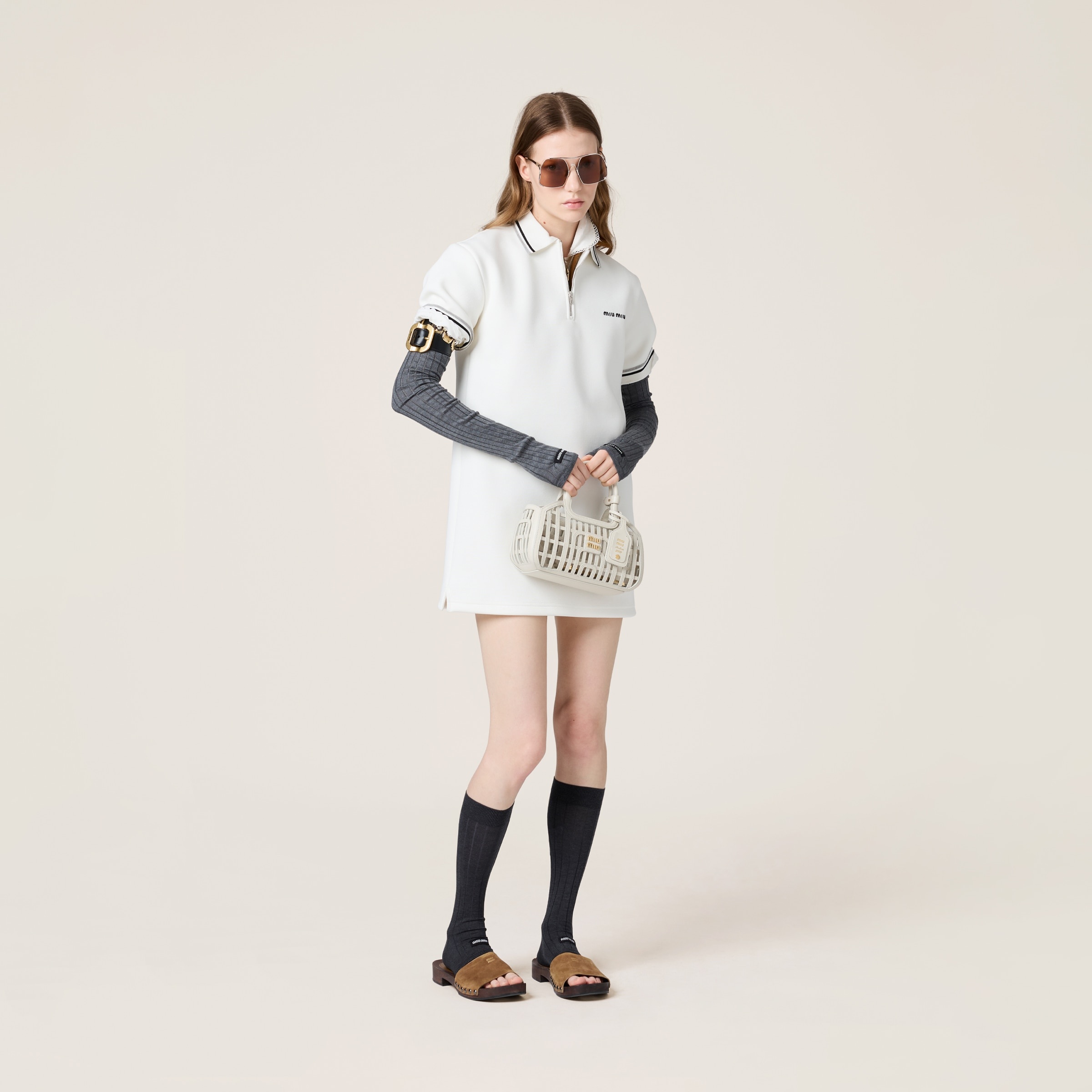 myu myuページ Miu Miu Bonded piqué and technical jersey dress | REVERSIBLE