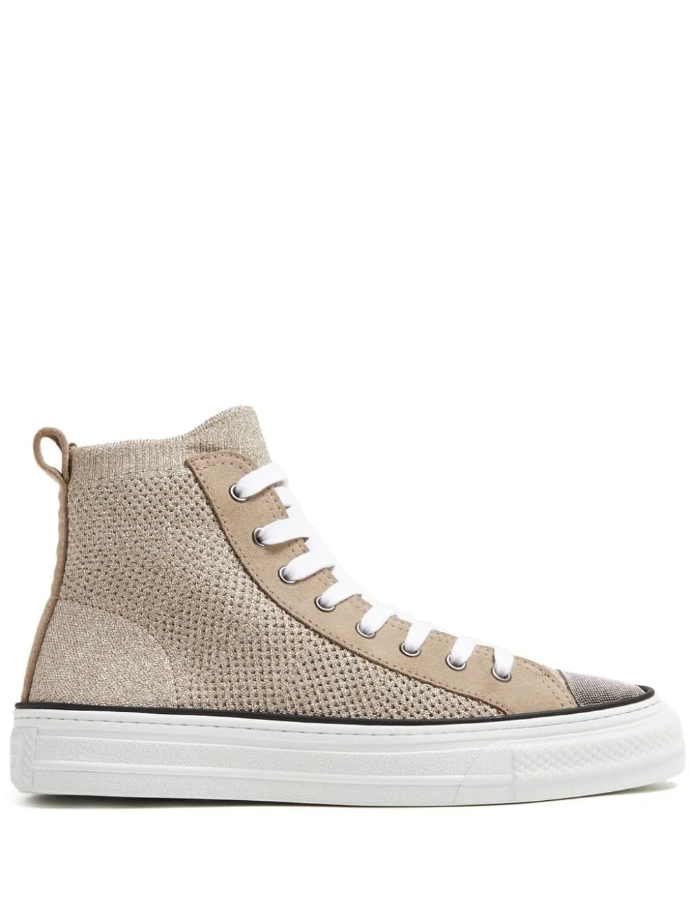 Monili-embellished metallic-knit sneakers - 1
