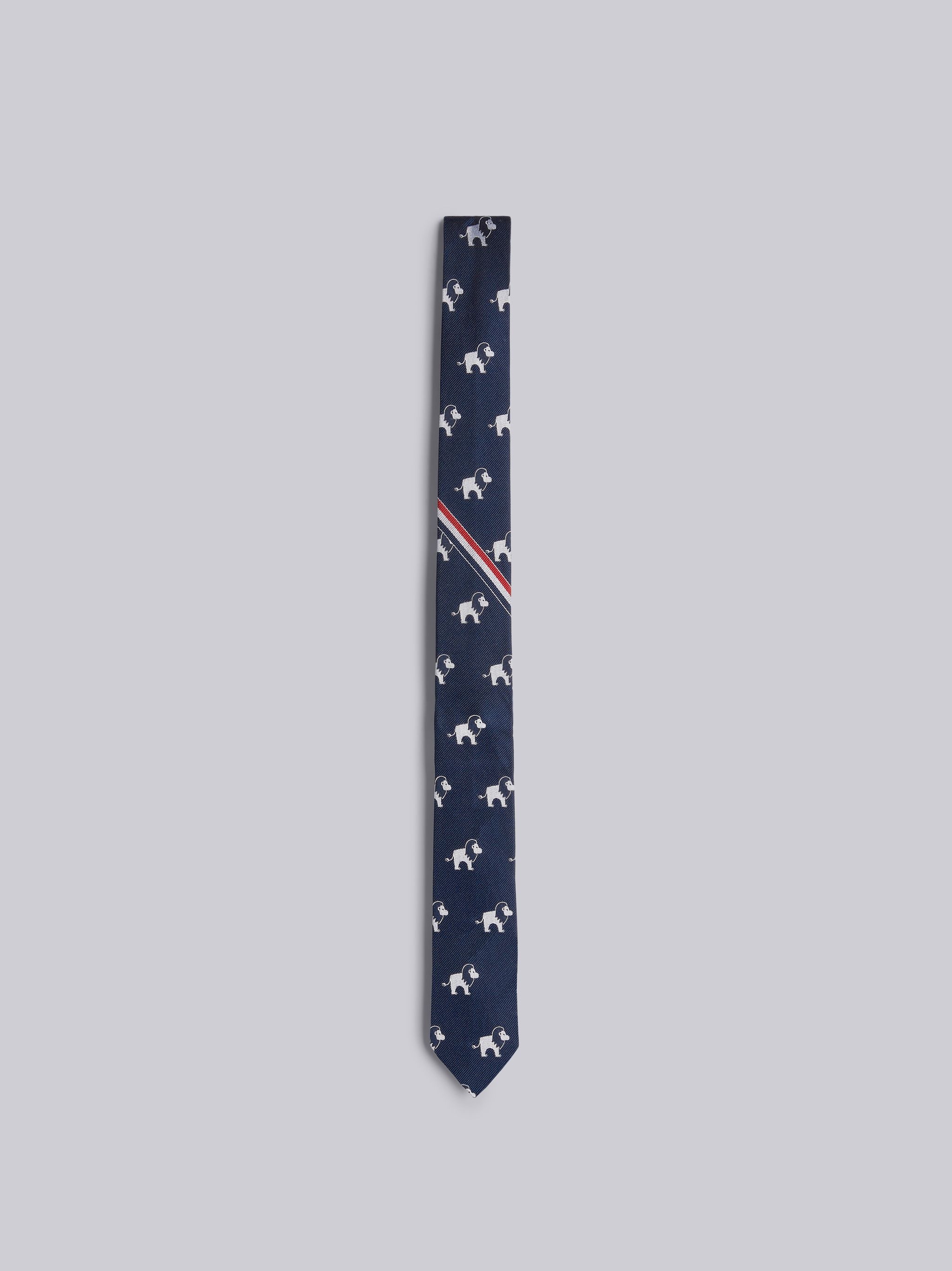 Navy Silk Tricolor Stripe Lion Icon Jacquard Tie 1